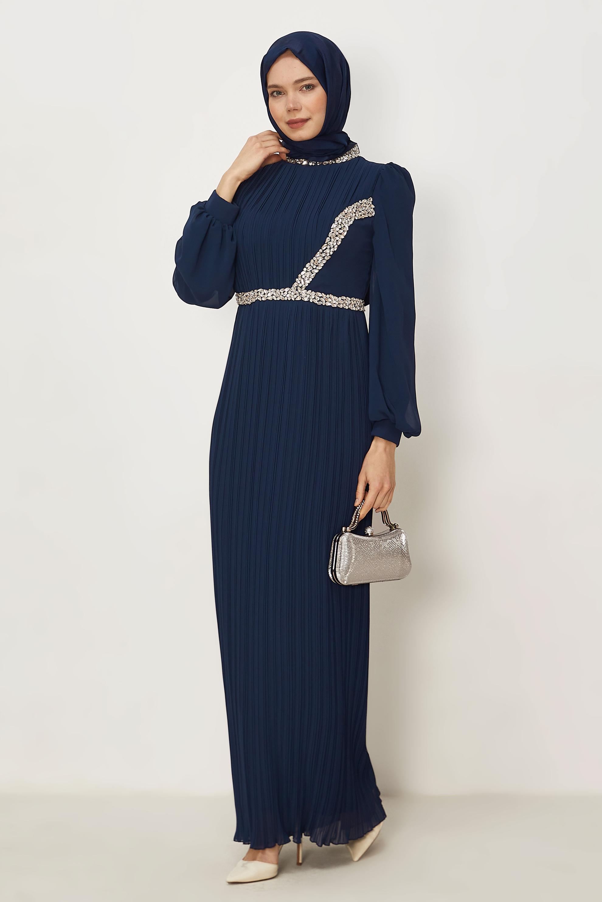 Hijab clothing NAVY BLUE CHIFFON EVENING DRESS 50552
