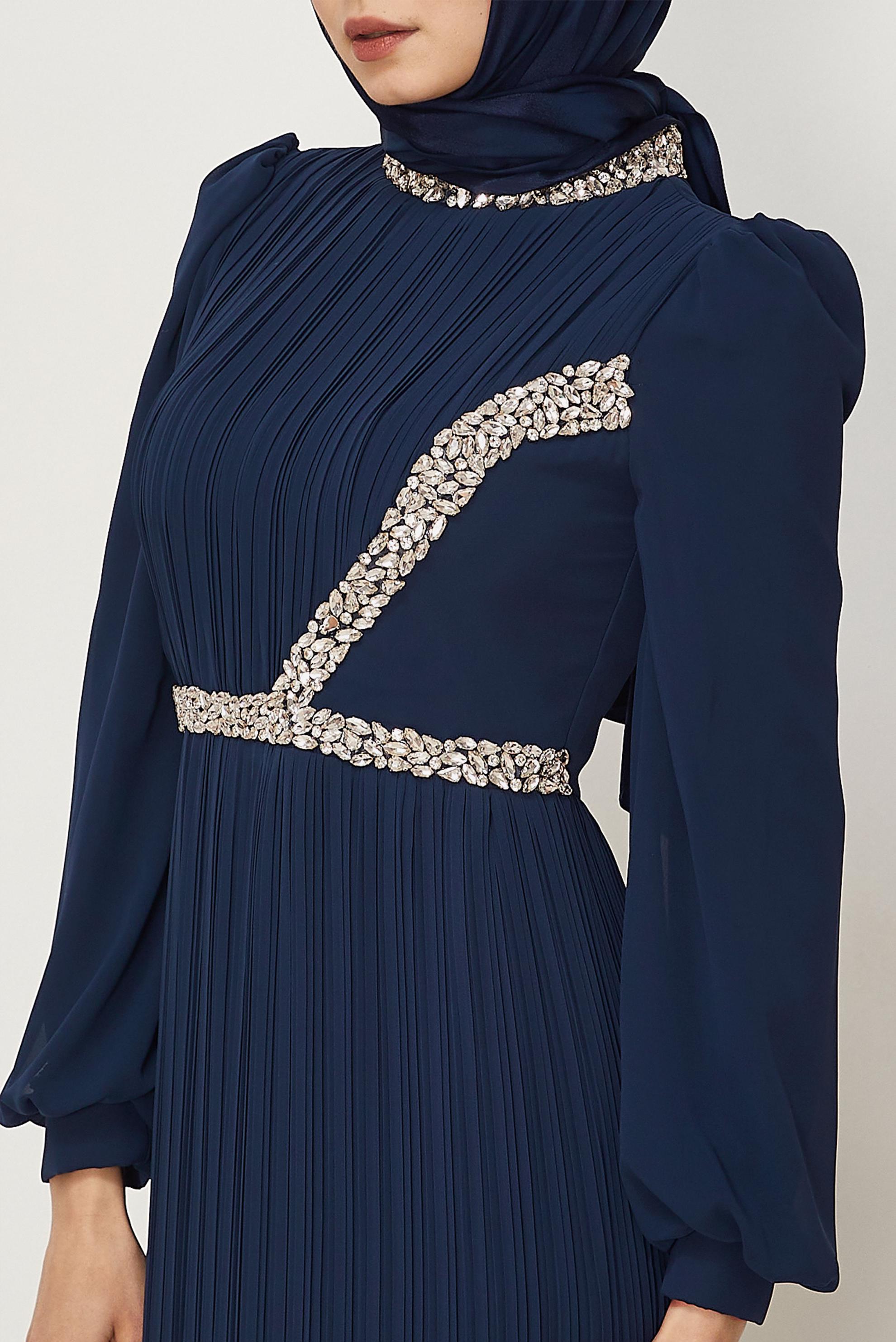 Hijab clothing NAVY BLUE CHIFFON EVENING DRESS 50552