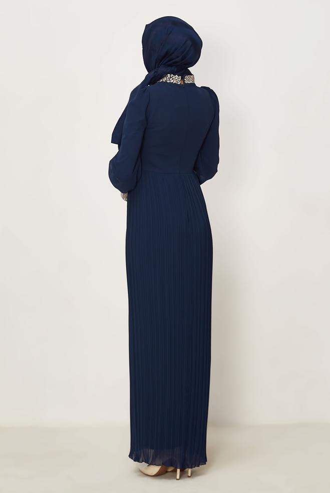 Vêtements hijab BLEU MARINE ROBE DE SOIRÉE EN CHIFFON 50552 - ALVİNA