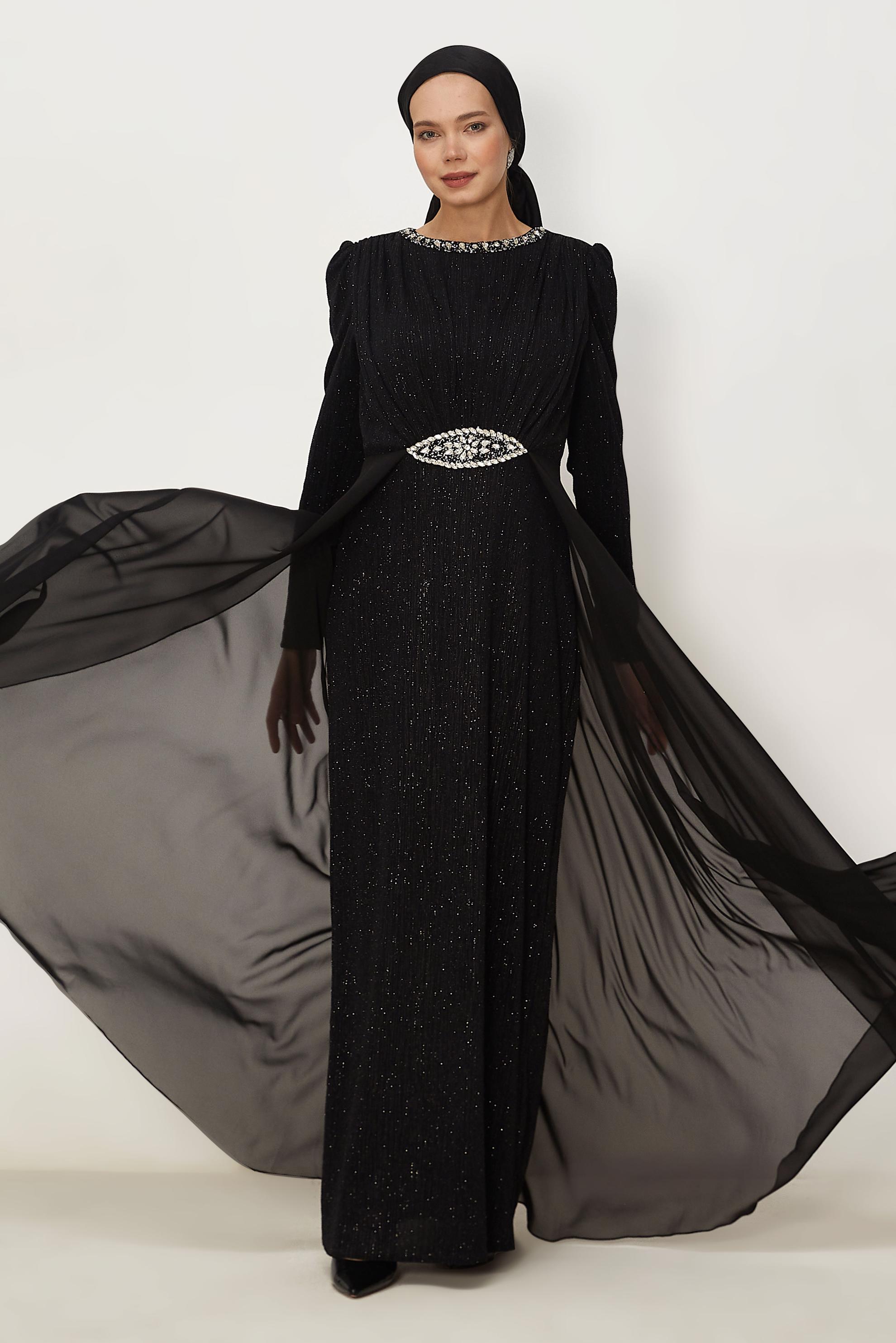 Hijab clothing BLACK GEM DETAILED EVENING DRESS 50553