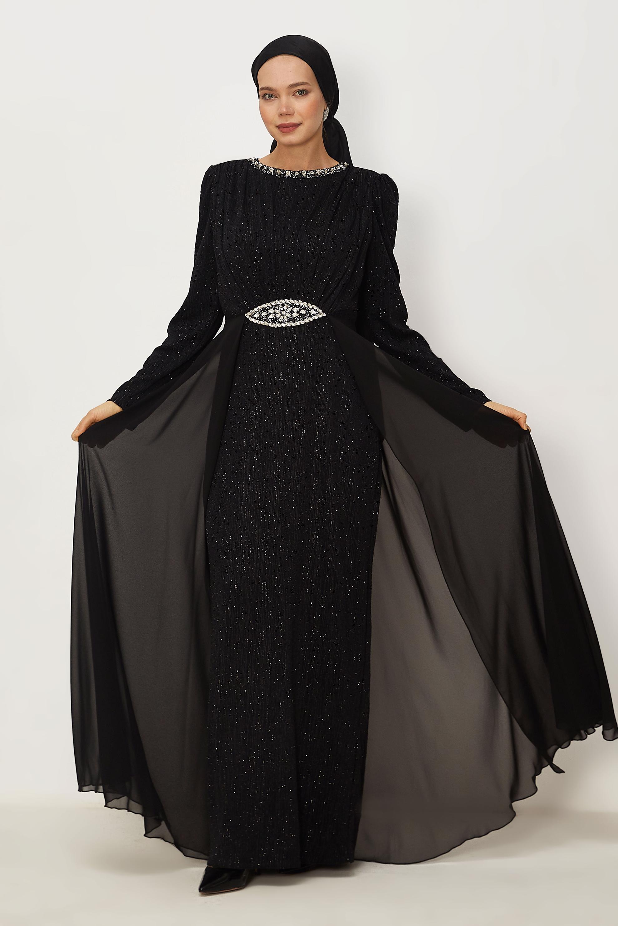 Hijab clothing BLACK GEM DETAILED EVENING DRESS 50553
