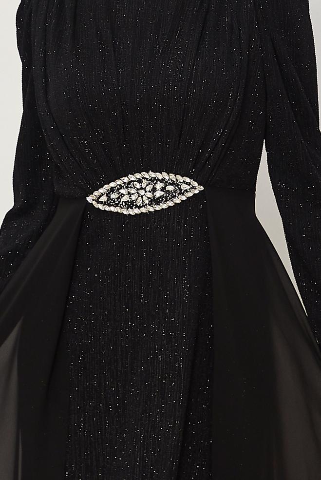 Vêtements hijab NOIR ROBE DE SOIRÉE DÉTAILLÉE DE GEMMES 50553 - ALVİNA