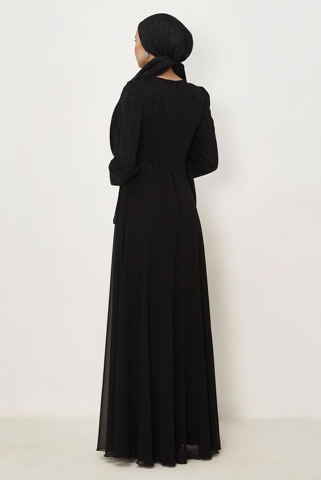 Vêtements hijab NOIR ROBE DE SOIRÉE DÉTAILLÉE DE GEMMES 50553 - ALVİNA