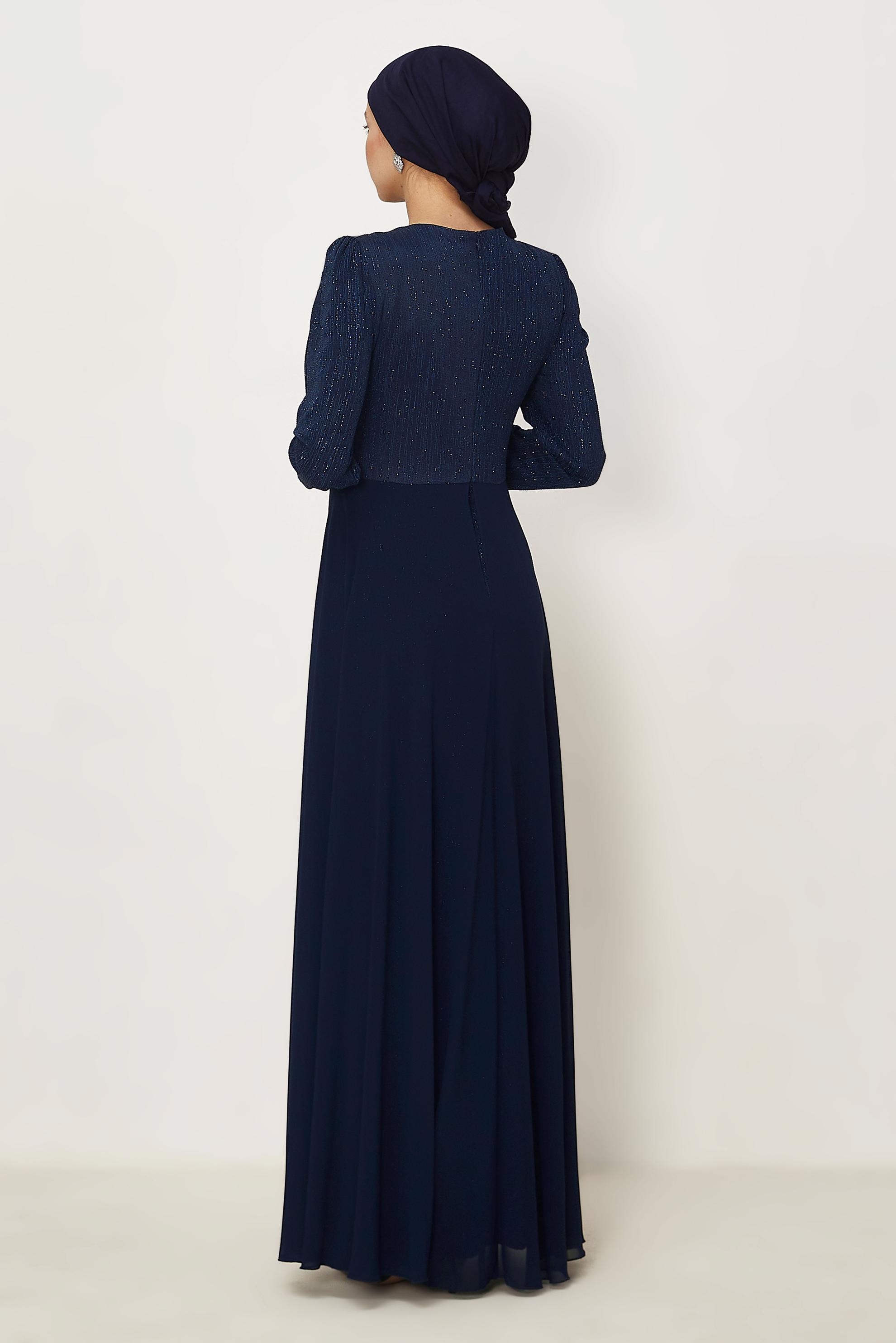 Hijab clothing NAVY BLUE GEM DETAILED EVENING DRESS 50553