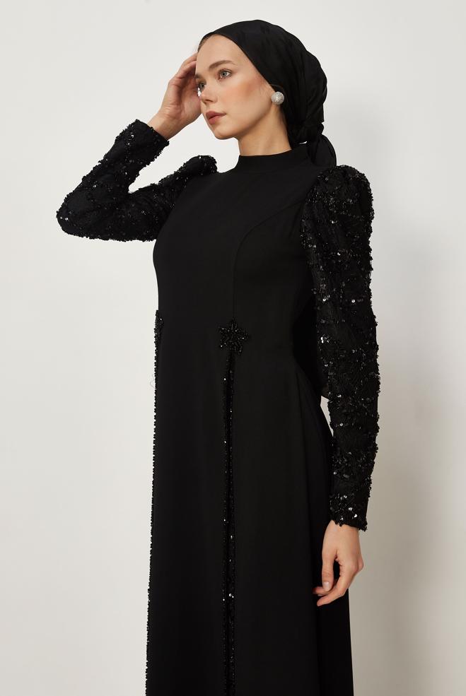 Vêtements hijab NOIR ROBE BRODÉE DE PAILLETTES 50555 - ALVİNA