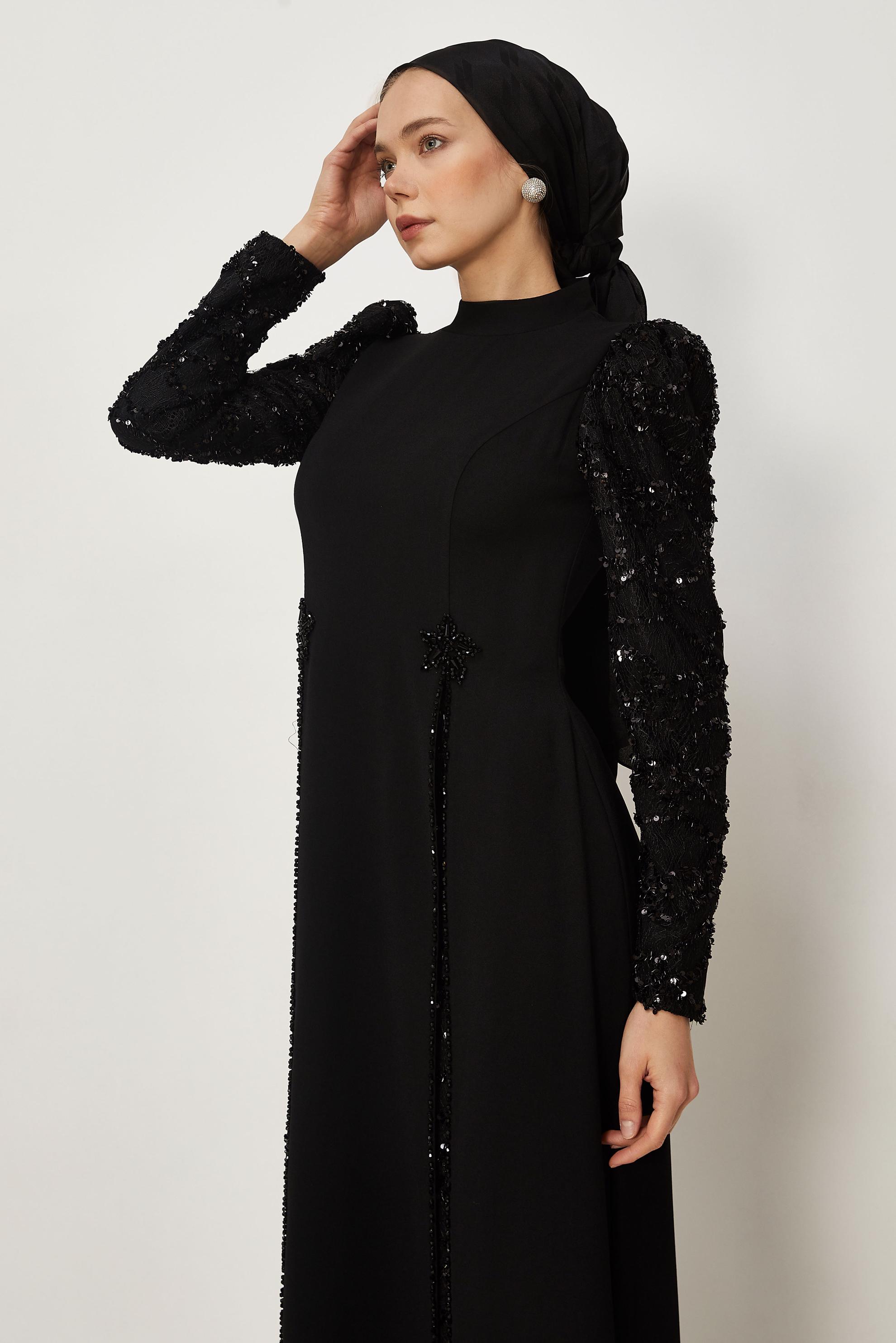 Vêtements hijab NOIR ROBE BRODÉE DE PAILLETTES 50555