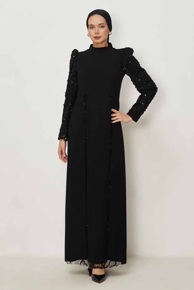 Vêtements hijab NOIR ROBE BRODÉE DE PAILLETTES 50555 - ALVİNA