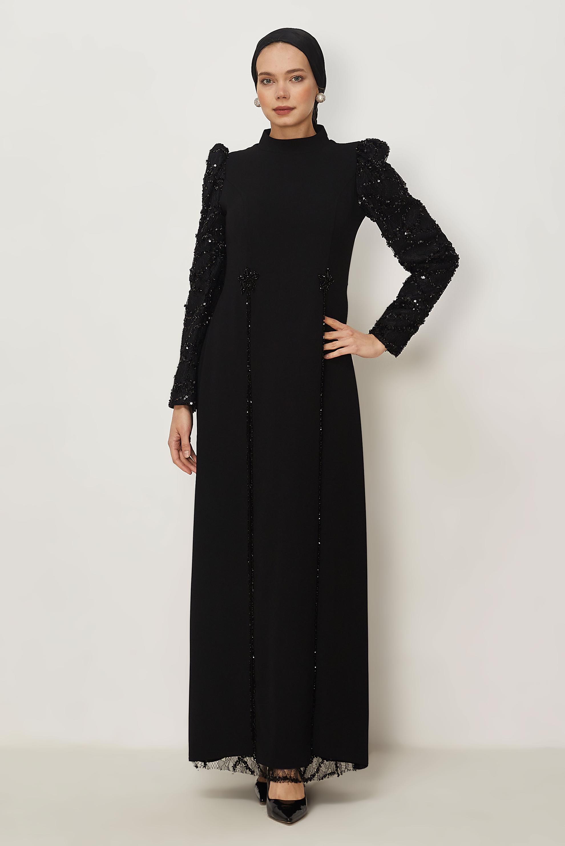 Vêtements hijab NOIR ROBE BRODÉE DE PAILLETTES 50555
