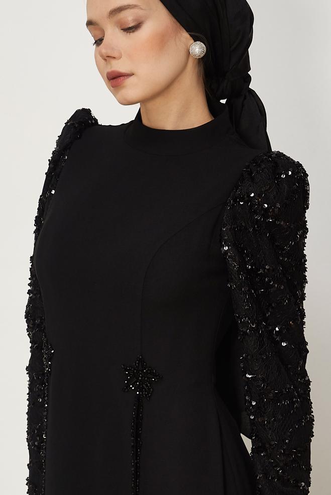 Vêtements hijab NOIR ROBE BRODÉE DE PAILLETTES 50555 - ALVİNA