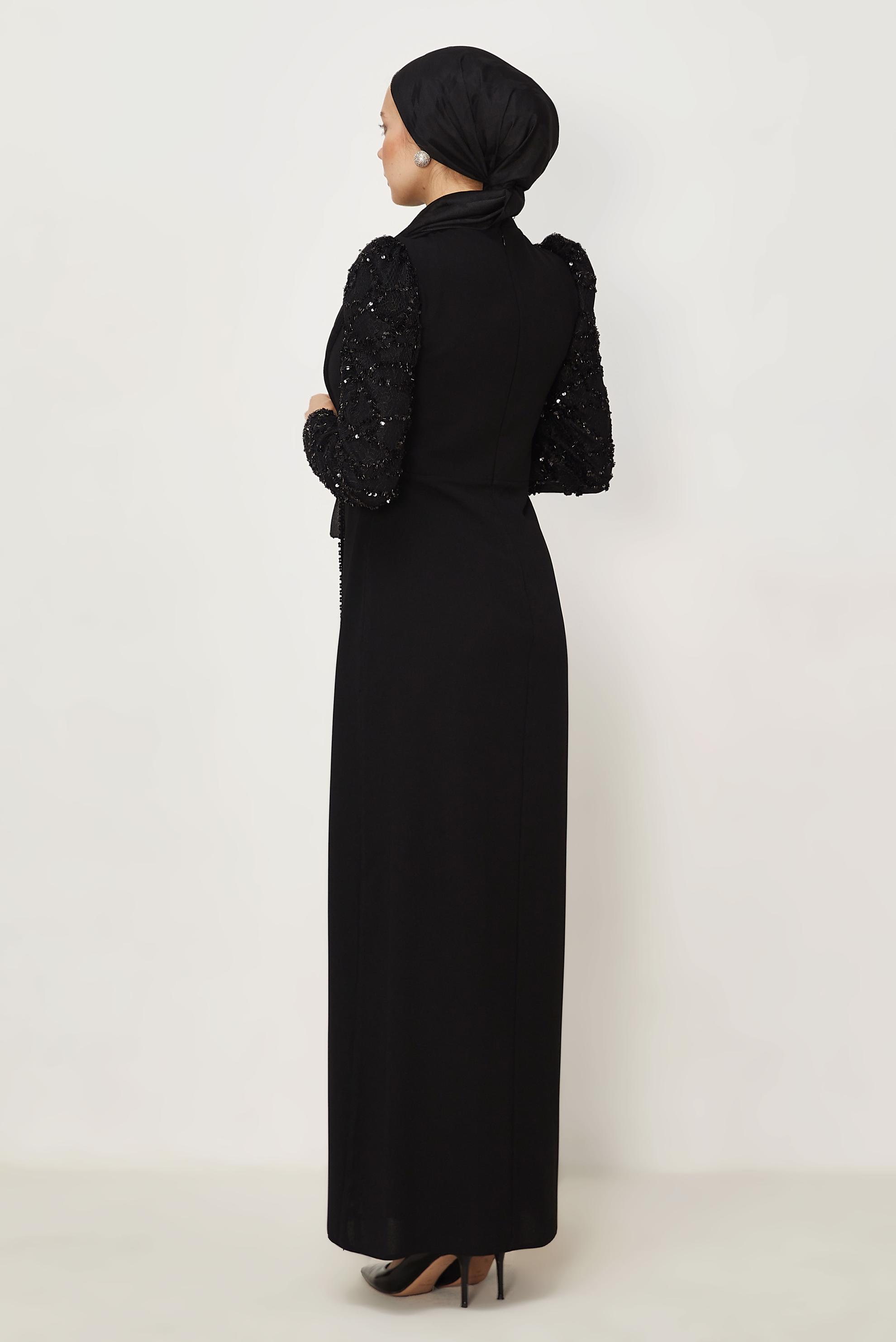 Vêtements hijab NOIR ROBE BRODÉE DE PAILLETTES 50555