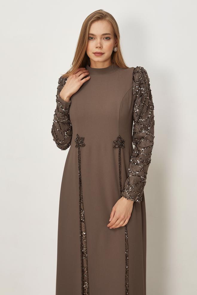 Vêtements hijab VISON ROBE BRODÉE DE PAILLETTES 50555 - ALVİNA