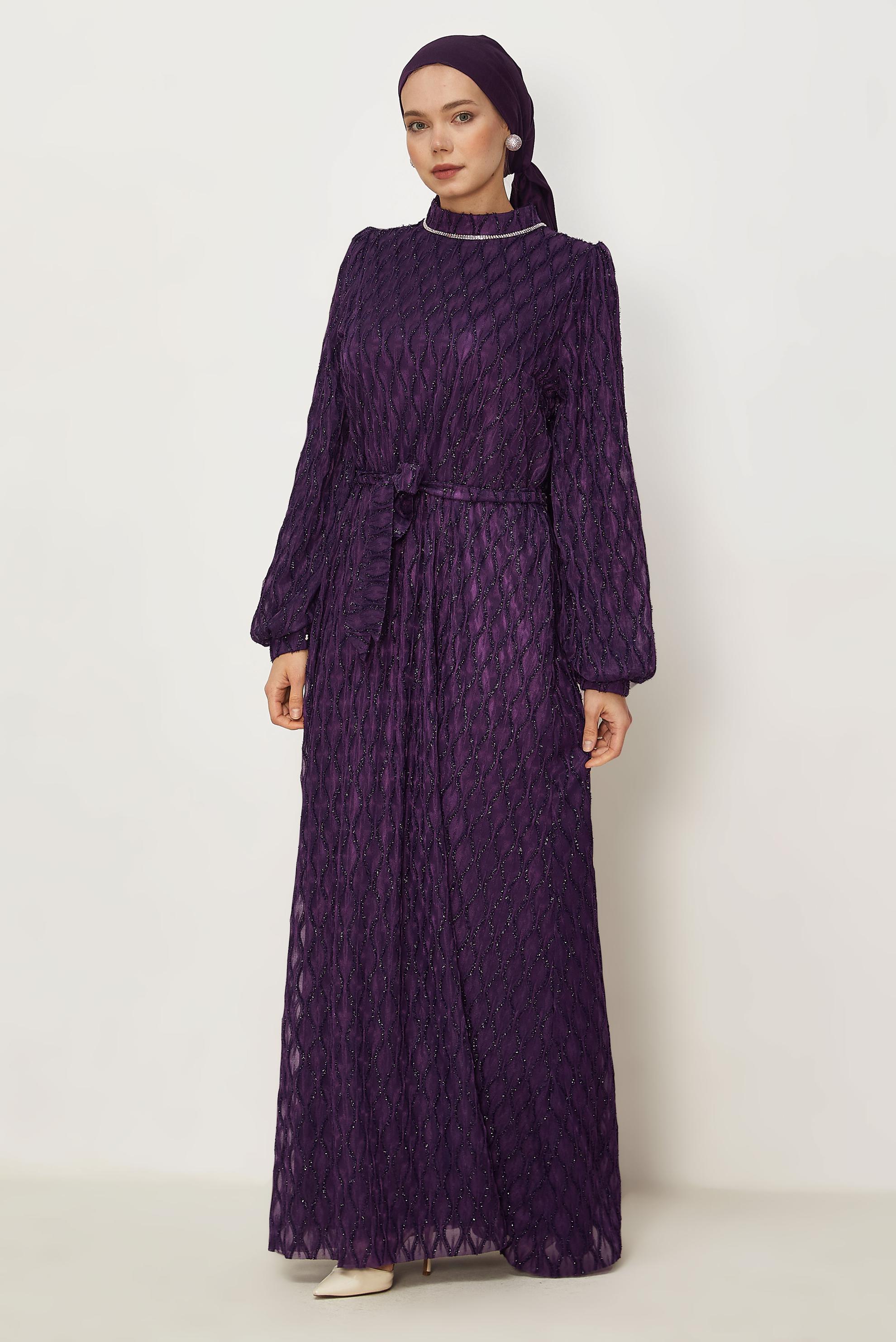 Hijab clothing DAMSON BELTED LACE EVENING DRESS 50556