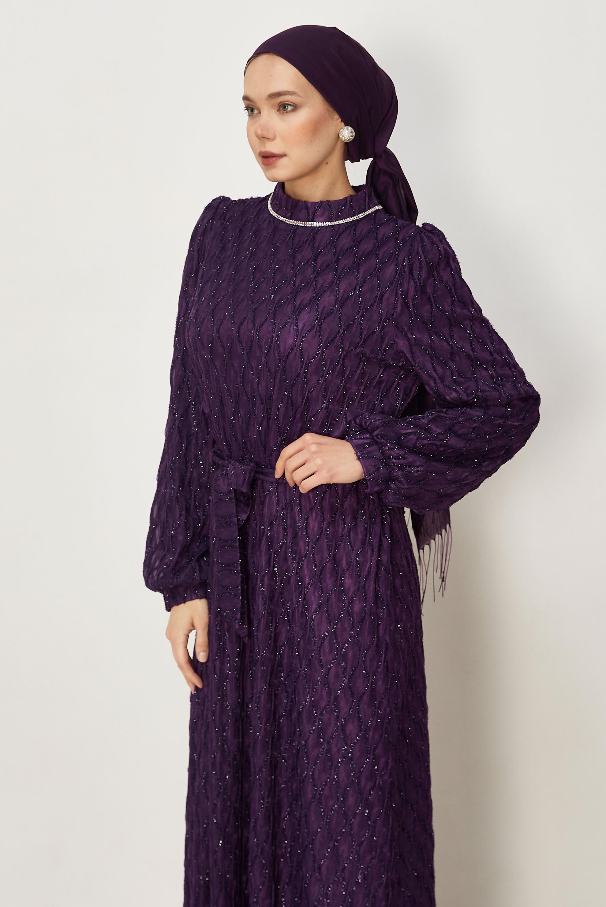 Hijab clothing DAMSON BELTED LACE EVENING DRESS 50556