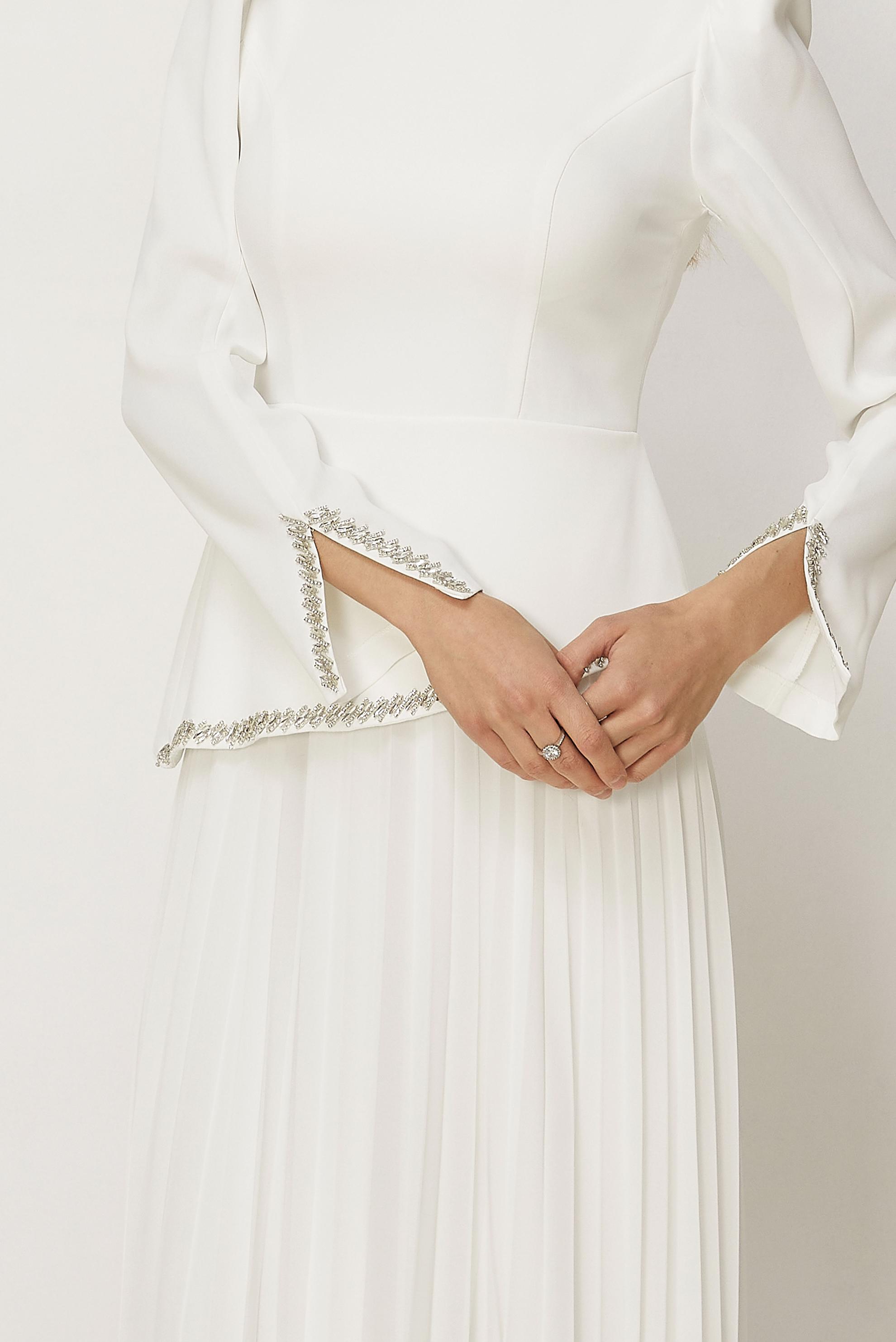 Hijab-Kleidung WEISS ABENDKLEID MIT EDELSTEINDETAILS 50558