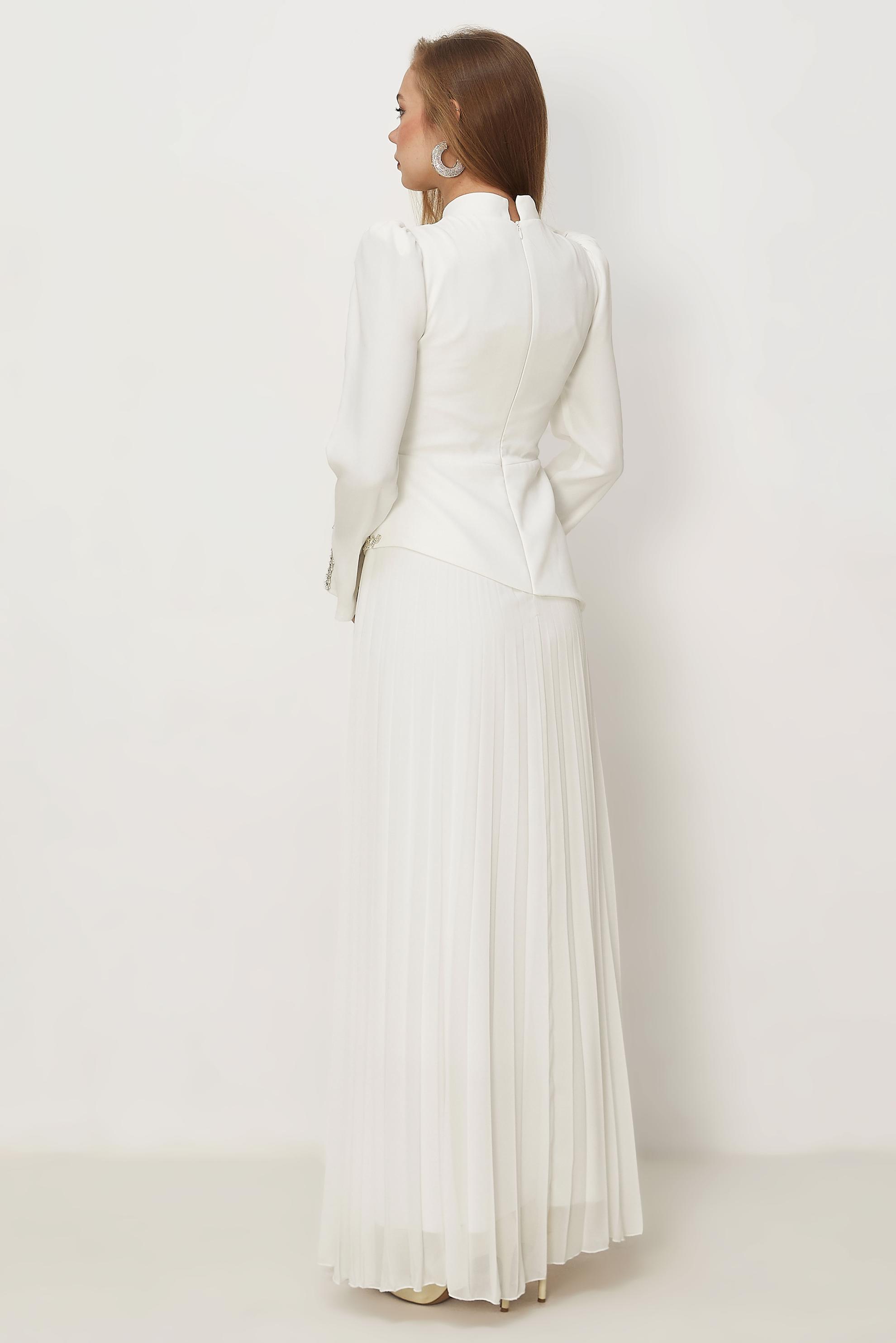 Hijab-Kleidung WEISS ABENDKLEID MIT EDELSTEINDETAILS 50558