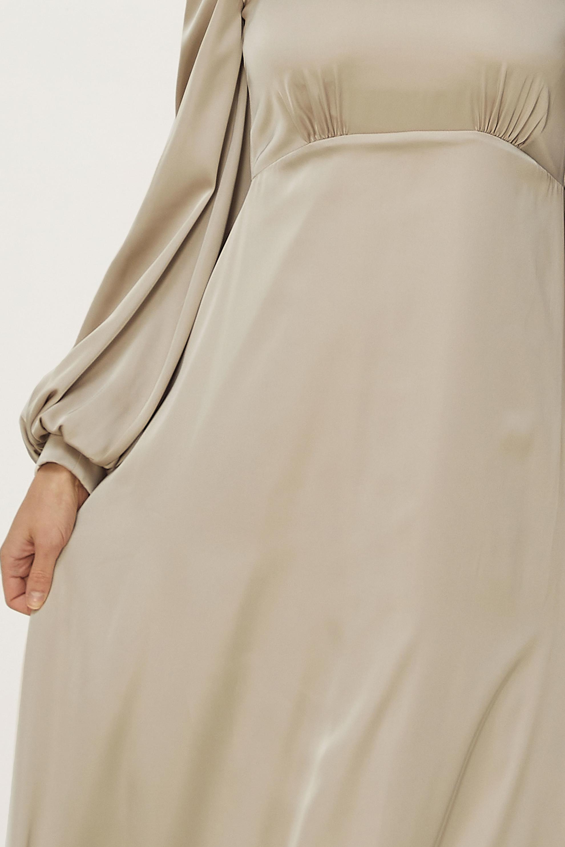 Hijab-Kleidung BEIGE SATIN ABENDKLEID MIT EDELSTEIN DETAILS 50559