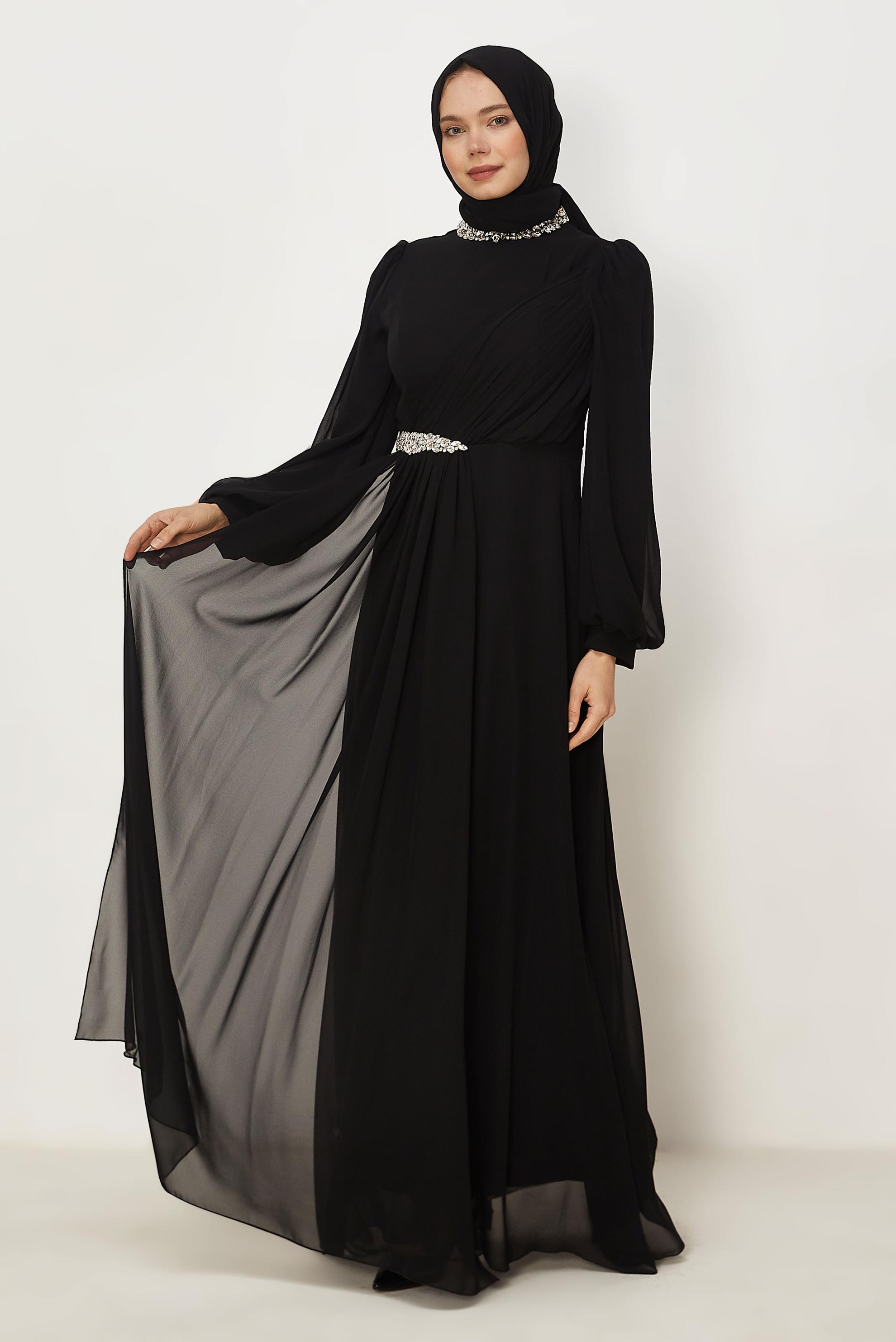Hijab clothing BLACK CHIFFON EVENING DRESS 50560