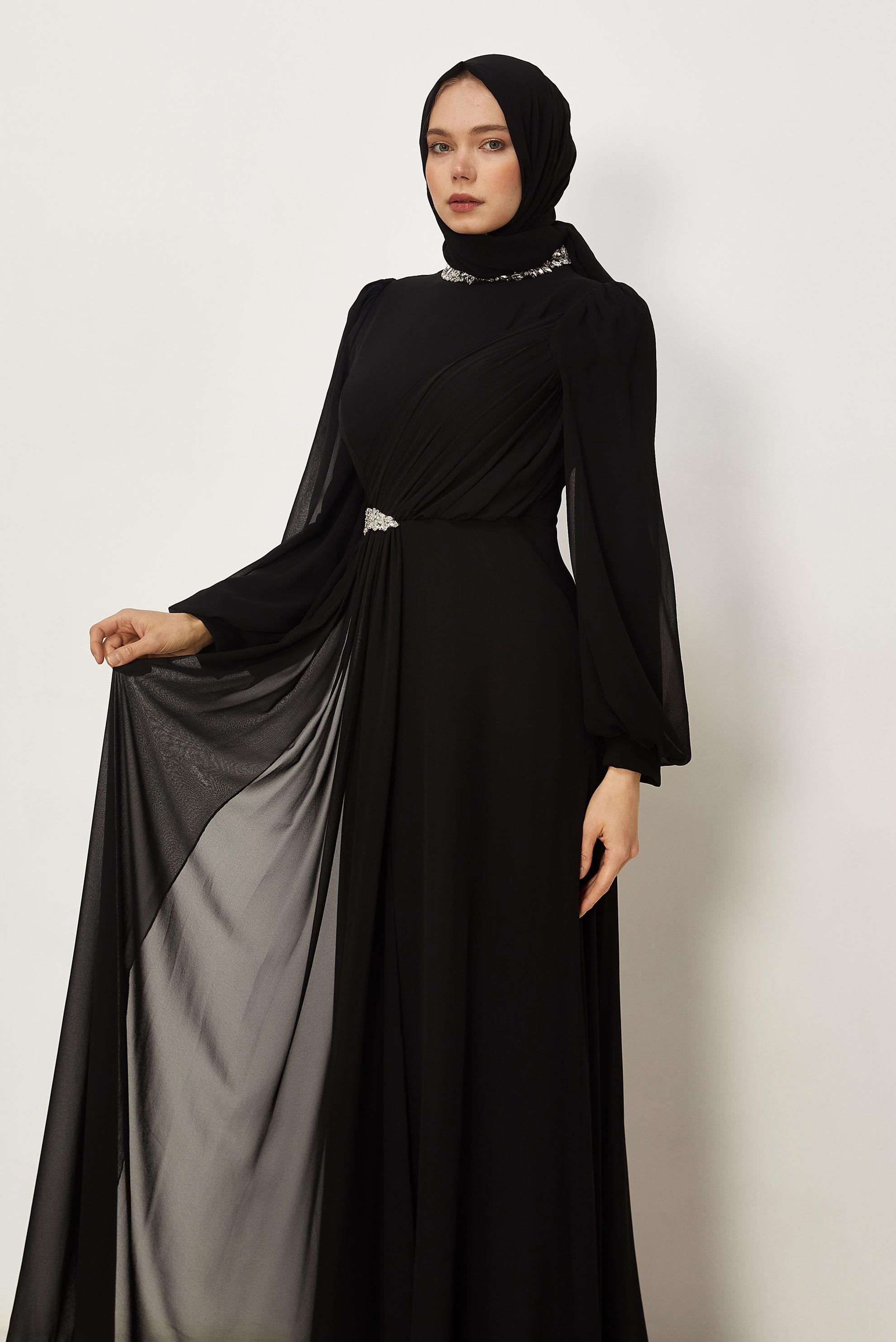 Hijab clothing BLACK CHIFFON EVENING DRESS 50560