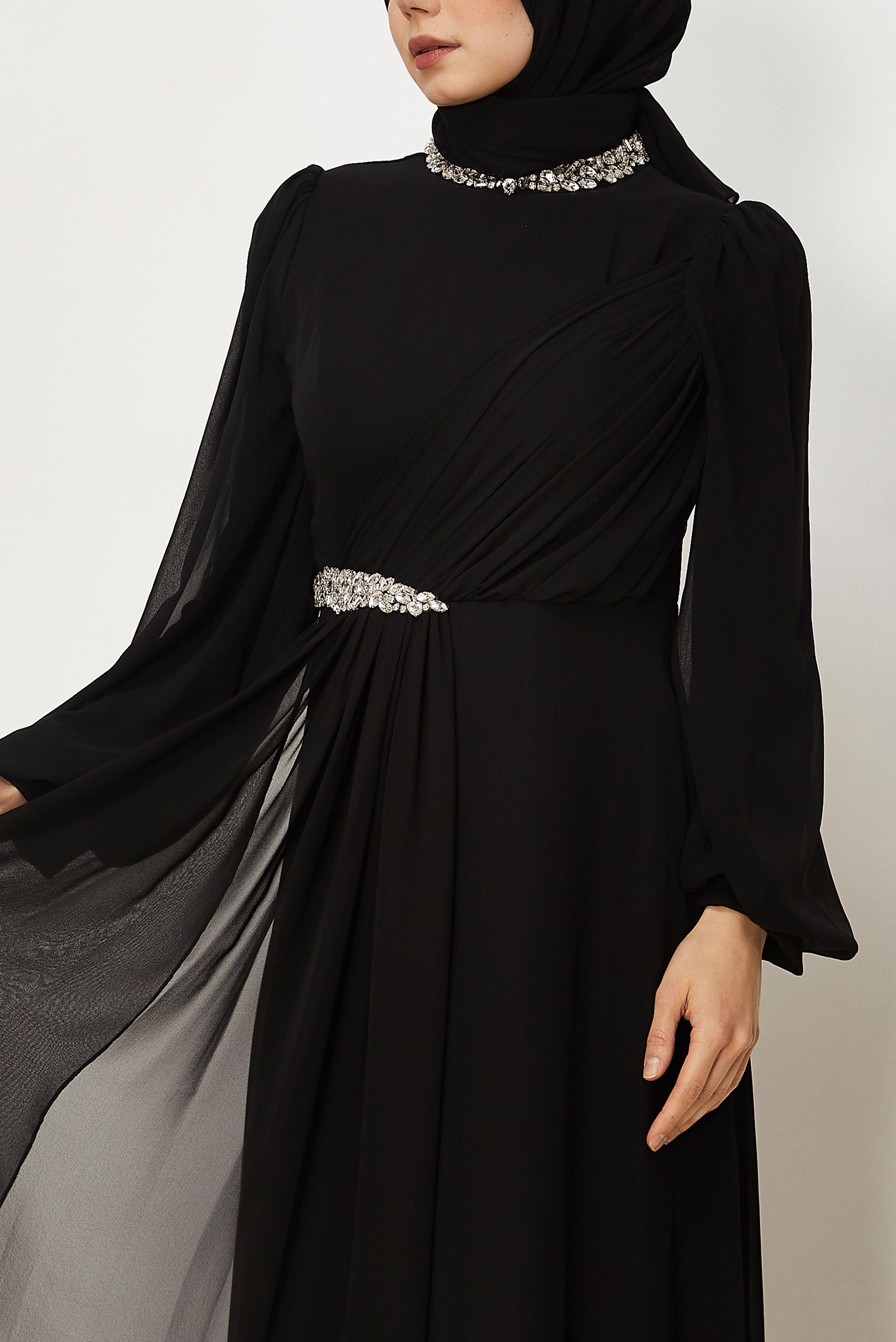 Hijab clothing BLACK CHIFFON EVENING DRESS 50560