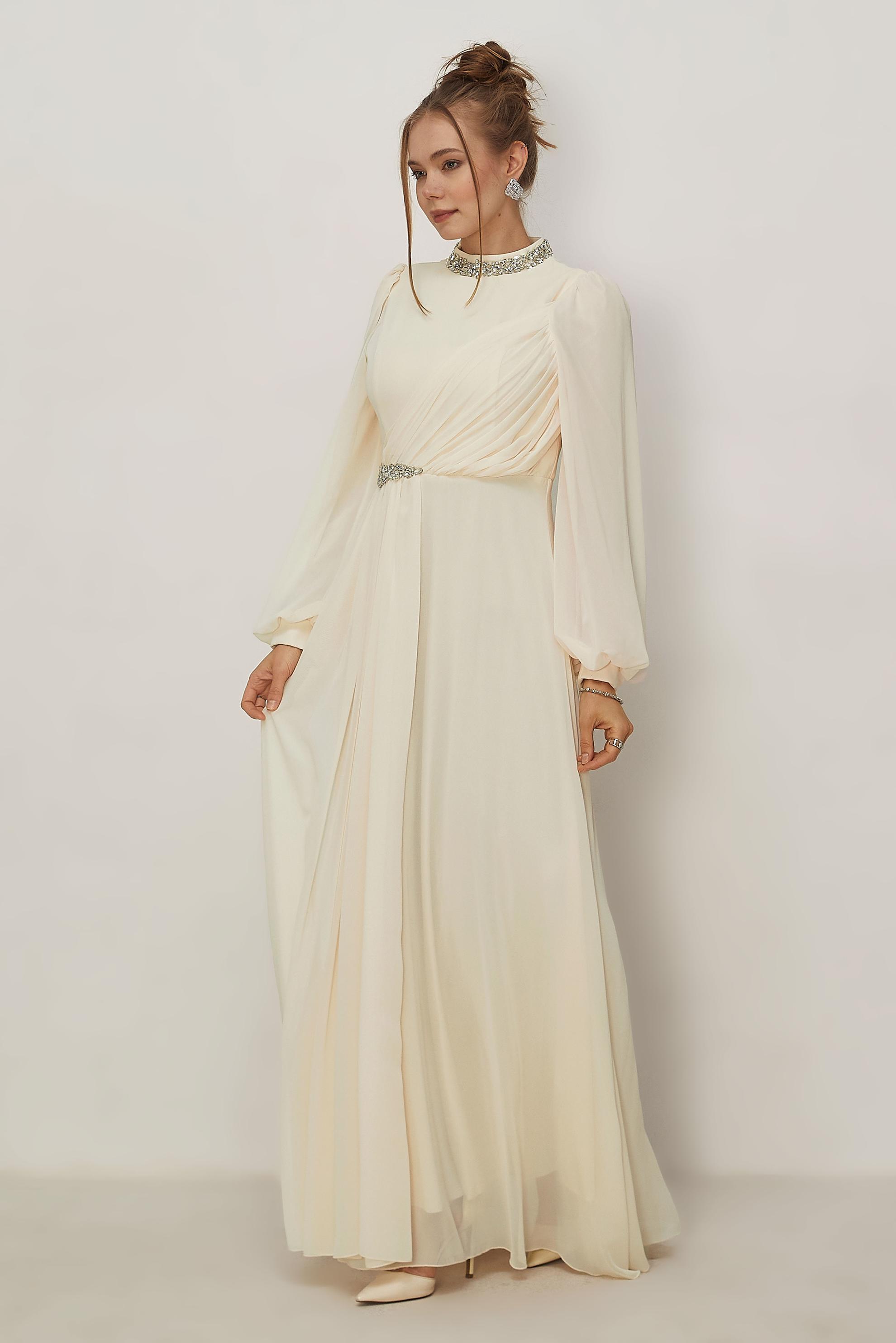 Hijab clothing BEIGE CHIFFON EVENING DRESS 50560