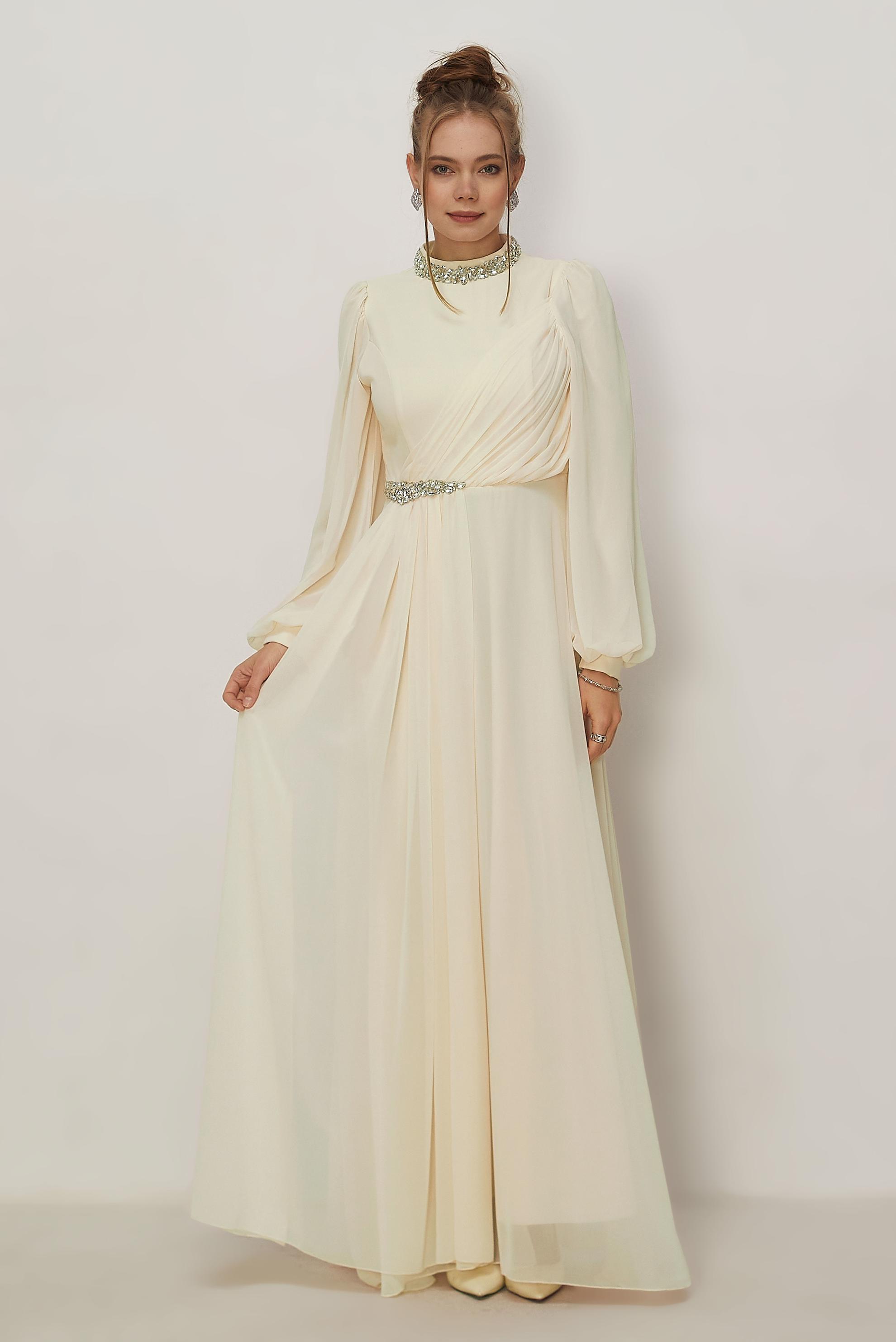 Hijab clothing BEIGE CHIFFON EVENING DRESS 50560