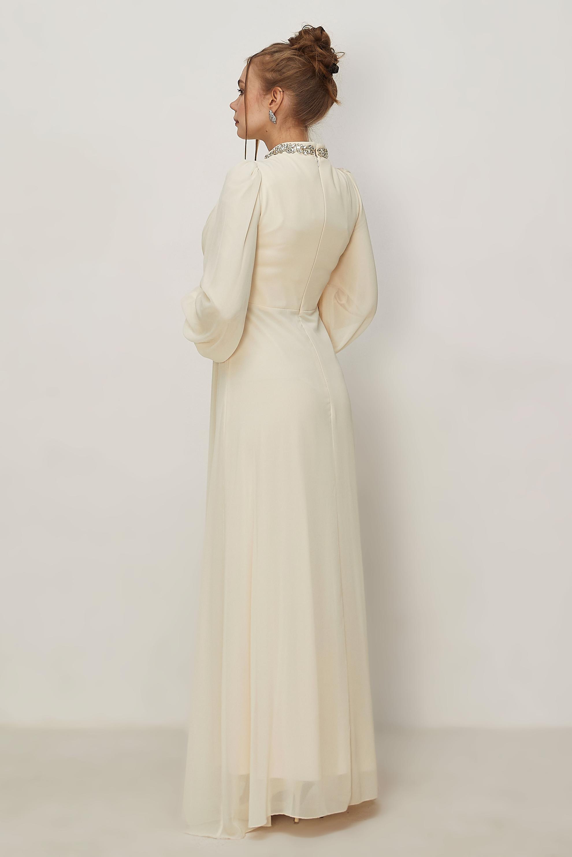 Hijab clothing BEIGE CHIFFON EVENING DRESS 50560