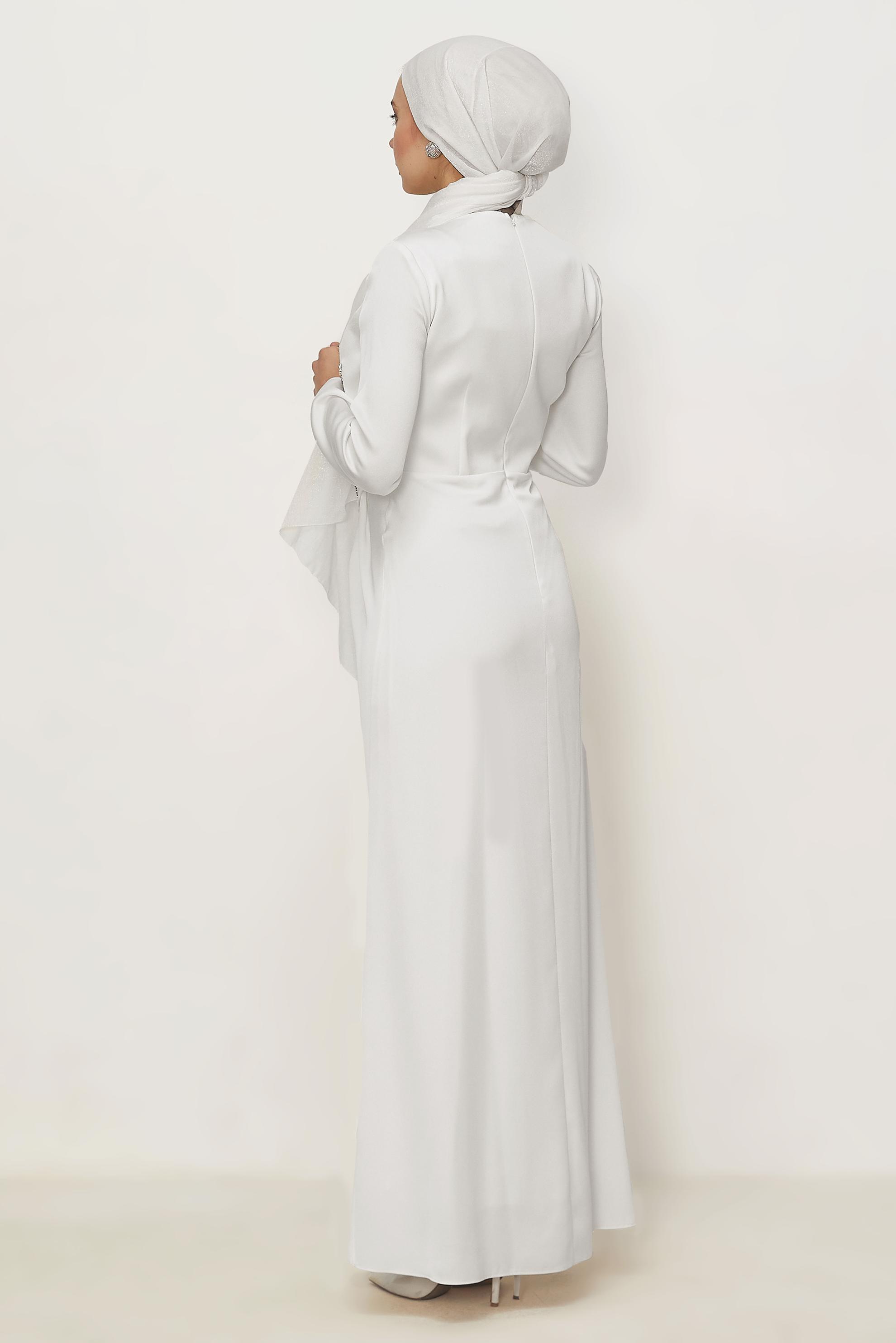 Hijab clothing WHITE GEM DETAILED SATIN DRESS 50562