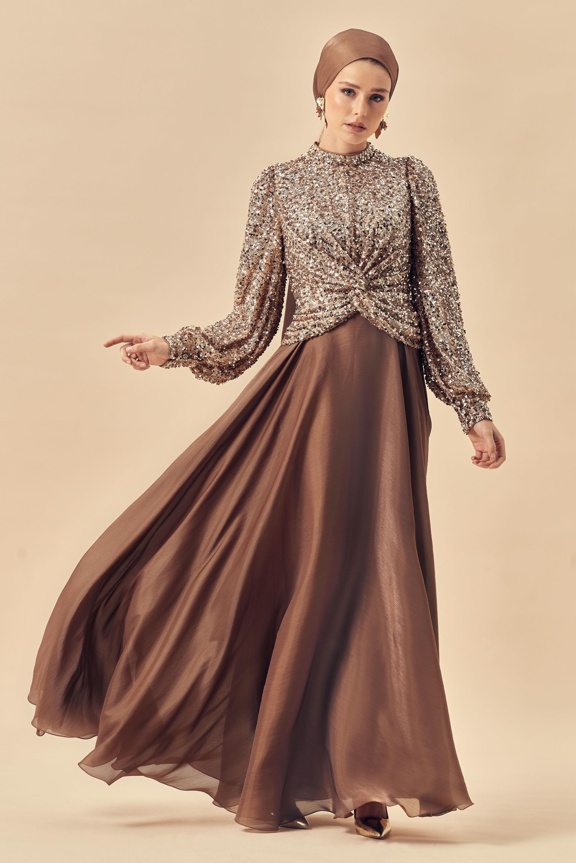 Tesettür giyim BEJ 50567 PAYET DES.26 ABİYE ELBİSE 38-44 TEK 40