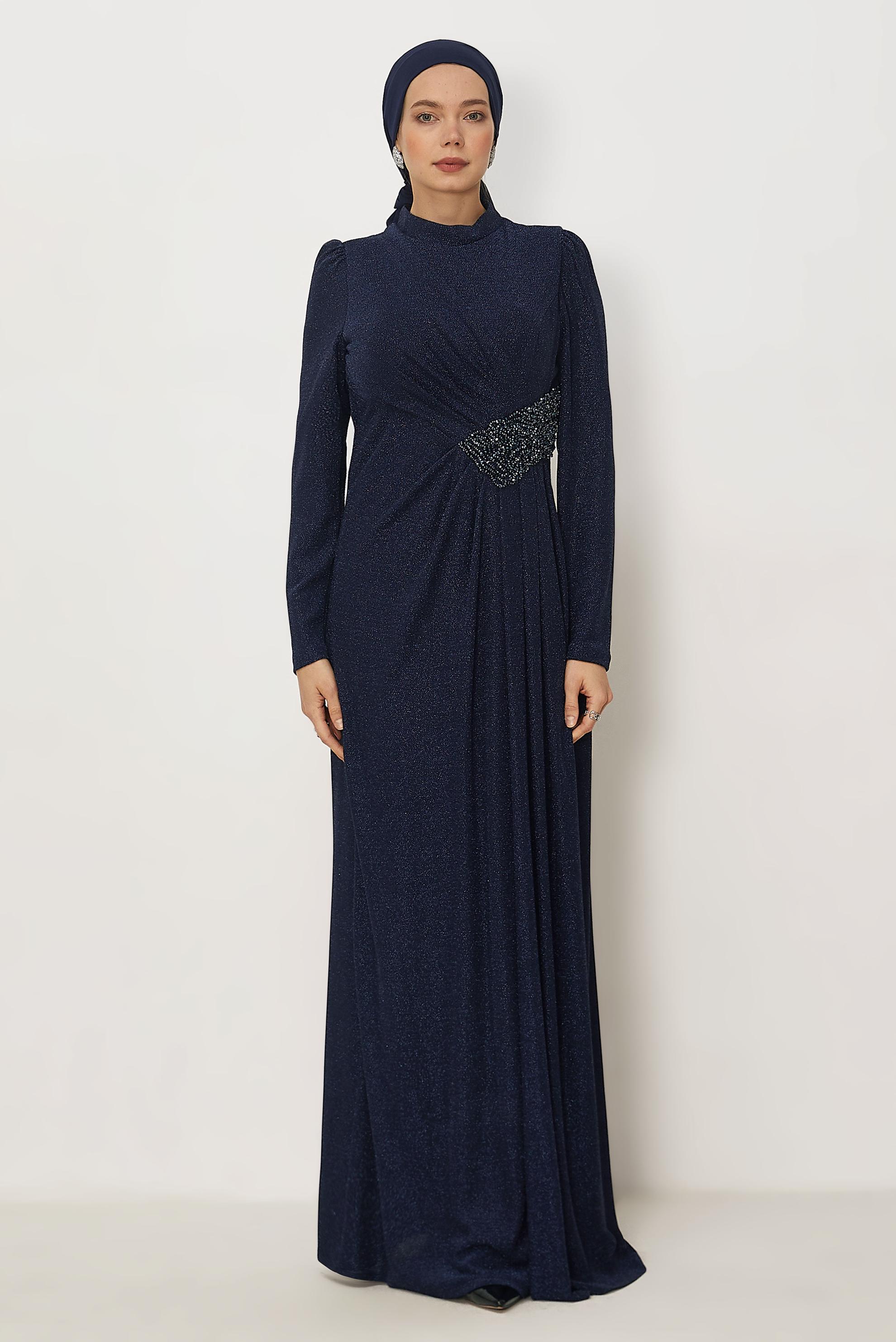 Vêtements hijab BLEU MARINE ROBE DE SOIRÉE BRODÉE DE PERLES 50535