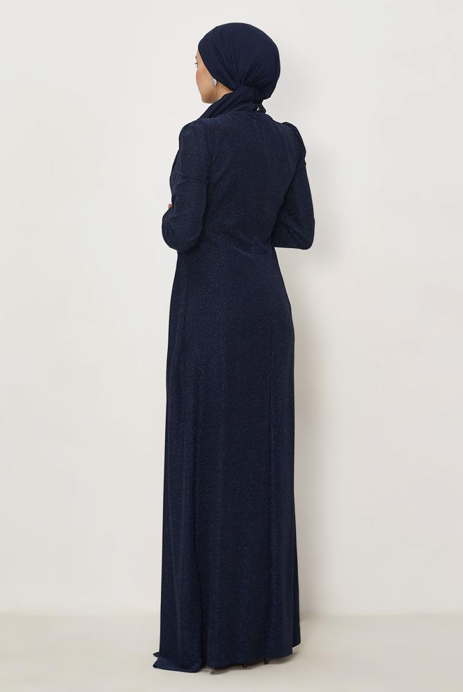 Vêtements hijab BLEU MARINE ROBE DE SOIRÉE BRODÉE DE PERLES 50535 - ALVİNA
