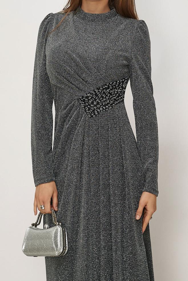 Vêtements hijab NOIR ROBE DE SOIRÉE BRODÉE DE PERLES 50535 - ALVİNA