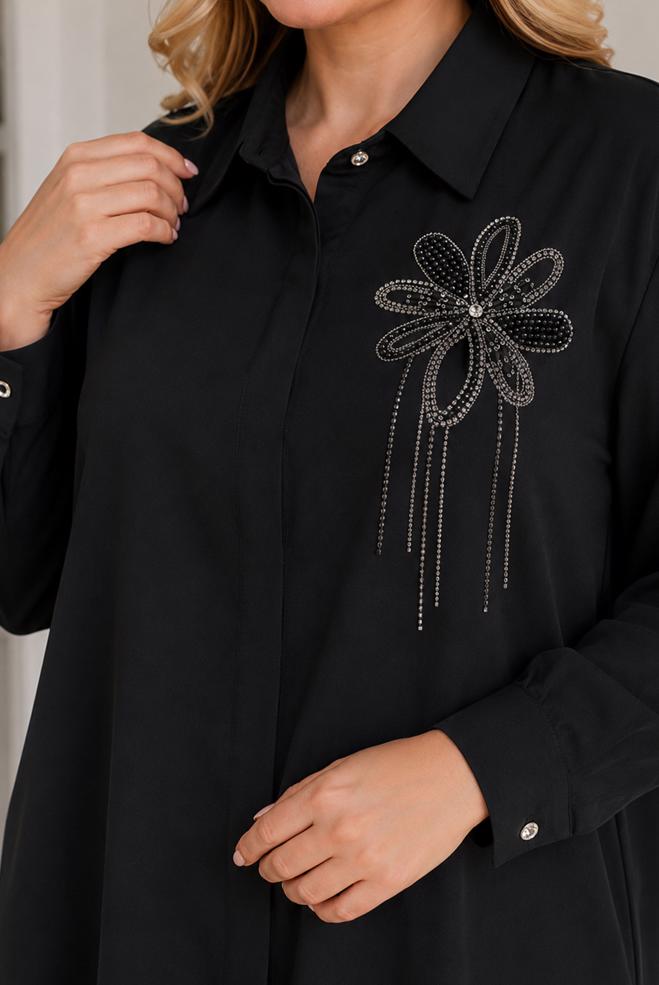 Vêtements hijab NOIR CHEMISIER BRODÉ DE PERLES 21033 - ALVİNA