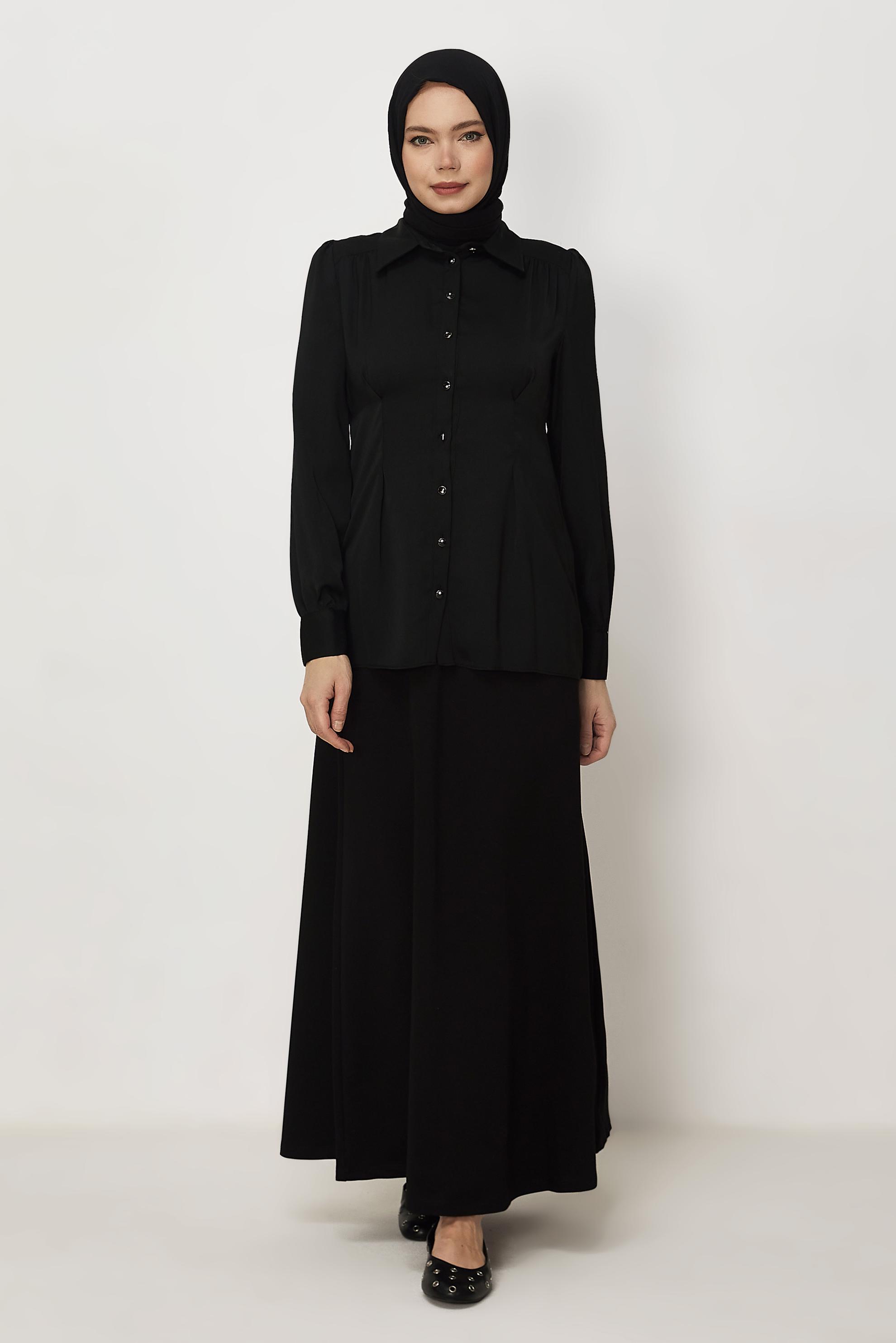Hijab-Kleidung SCHWARZ BLUSE MIT HEMDKRAGEN 45376