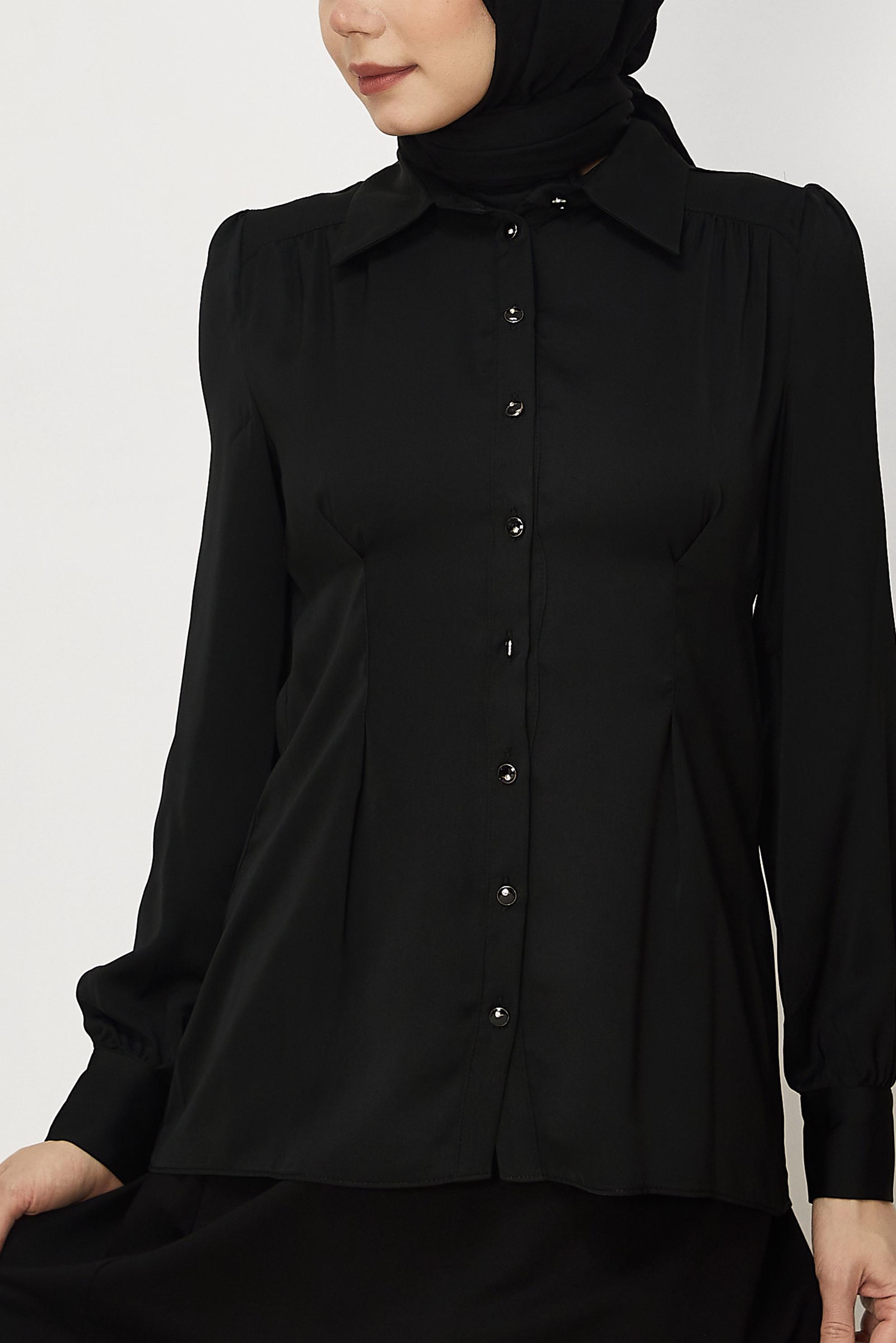 Hijab-Kleidung SCHWARZ BLUSE MIT HEMDKRAGEN 45376