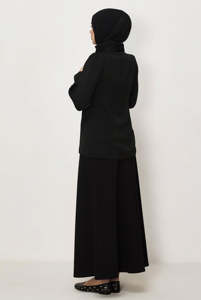 Hijab-Kleidung SCHWARZ BLUSE MIT HEMDKRAGEN 45376 - ALVİNA