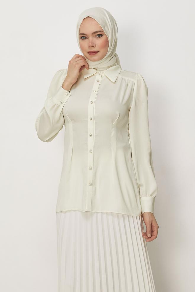 Hijab-Kleidung WEISS BLUSE MIT HEMDKRAGEN 45376 - ALVİNA