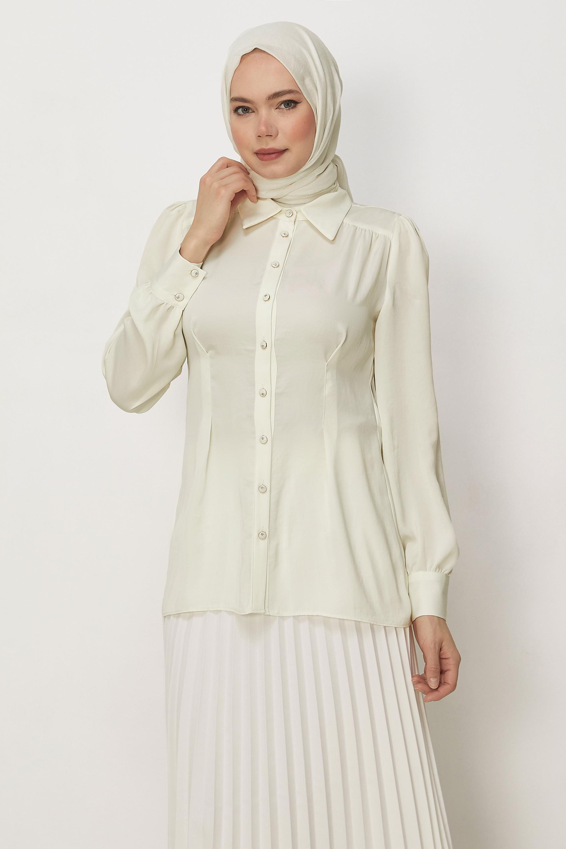 Hijab-Kleidung WEISS BLUSE MIT HEMDKRAGEN 45376