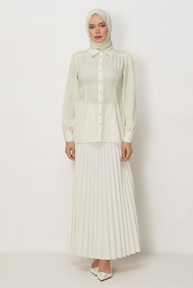 Hijab-Kleidung WEISS BLUSE MIT HEMDKRAGEN 45376 - ALVİNA