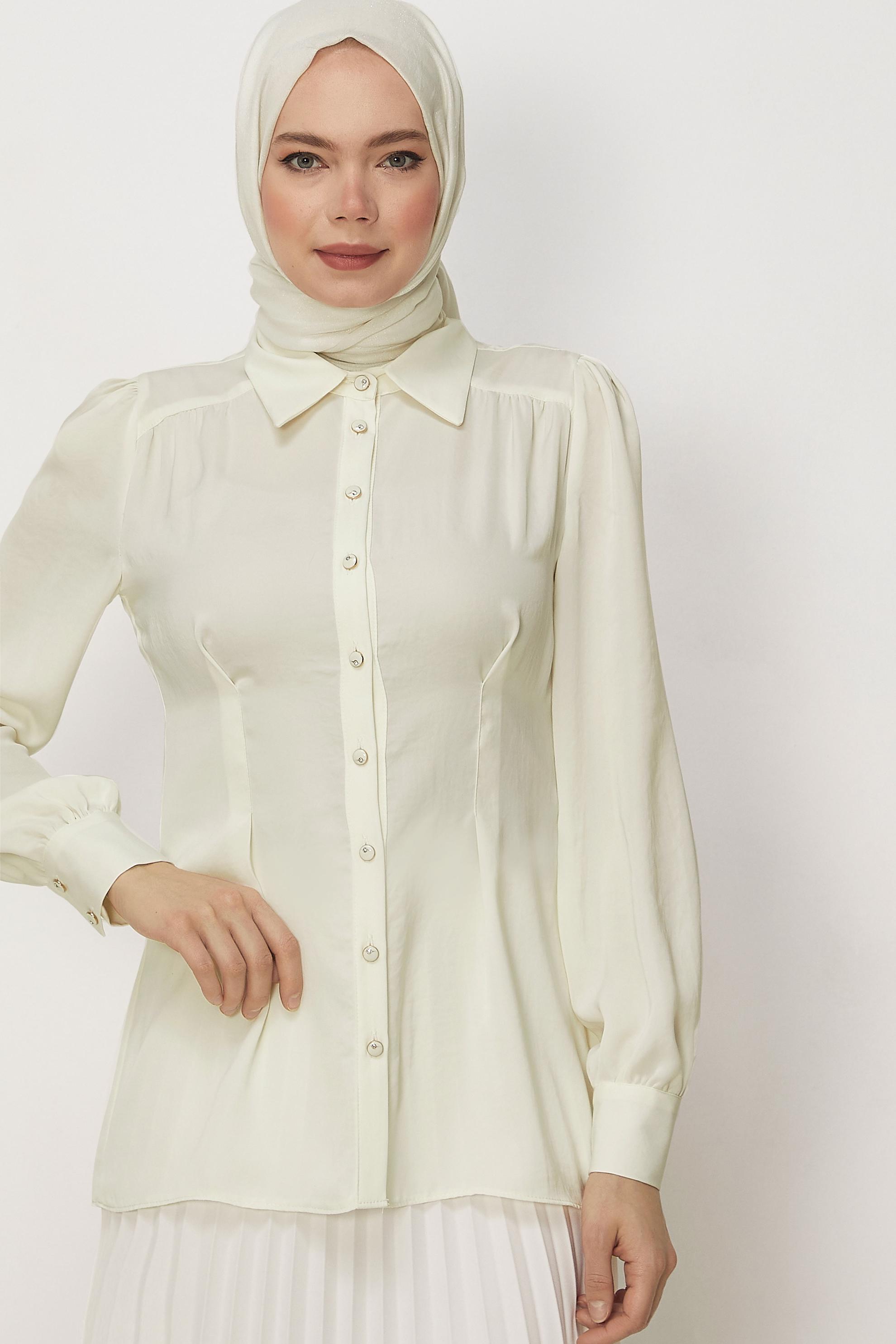Hijab-Kleidung WEISS BLUSE MIT HEMDKRAGEN 45376