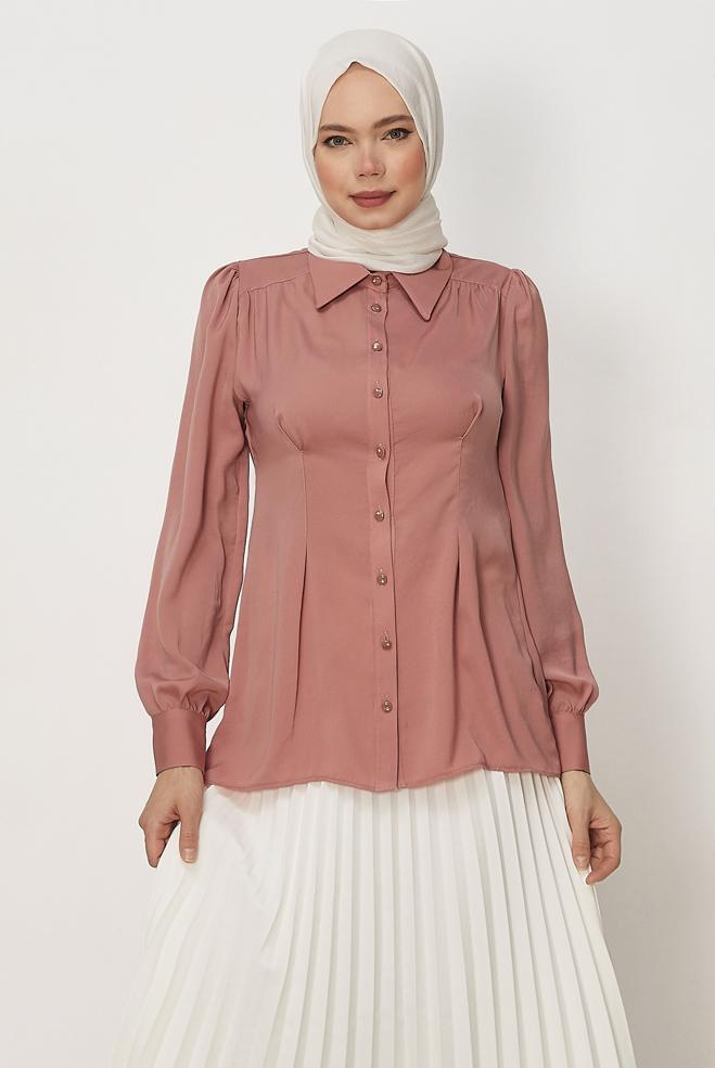 Hijab-Kleidung PULVER BLUSE MIT HEMDKRAGEN 45376 - ALVİNA