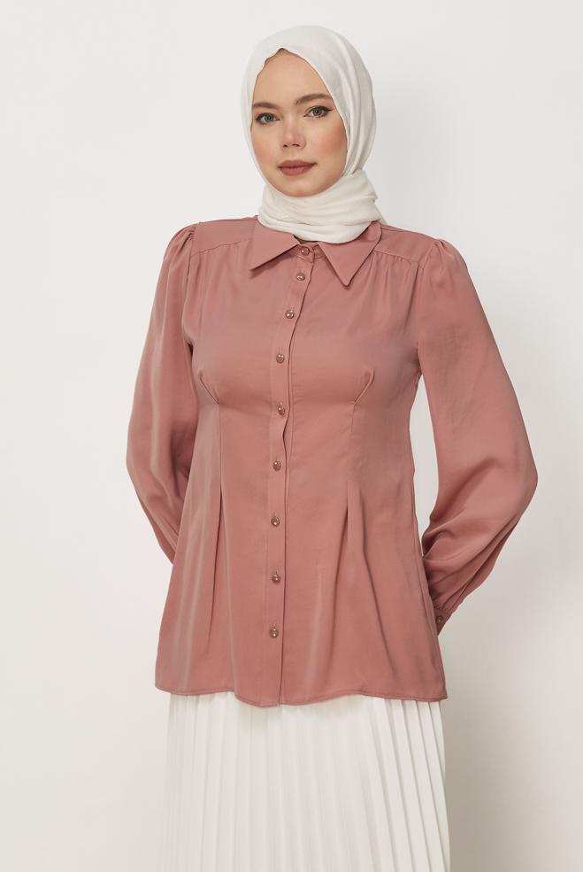 Hijab-Kleidung PULVER BLUSE MIT HEMDKRAGEN 45376 - ALVİNA