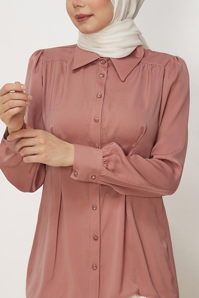 Hijab-Kleidung PULVER BLUSE MIT HEMDKRAGEN 45376 - ALVİNA