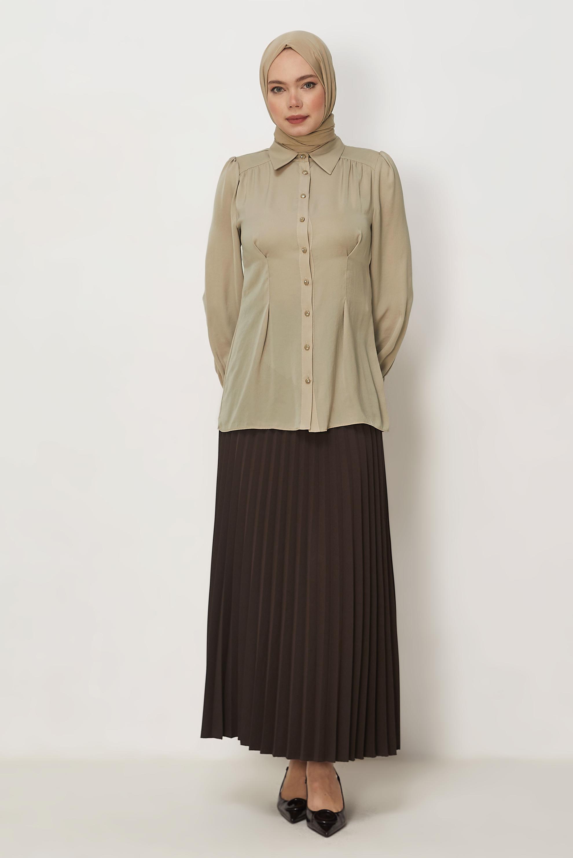 Hijab-Kleidung SAND BLUSE MIT HEMDKRAGEN 45376