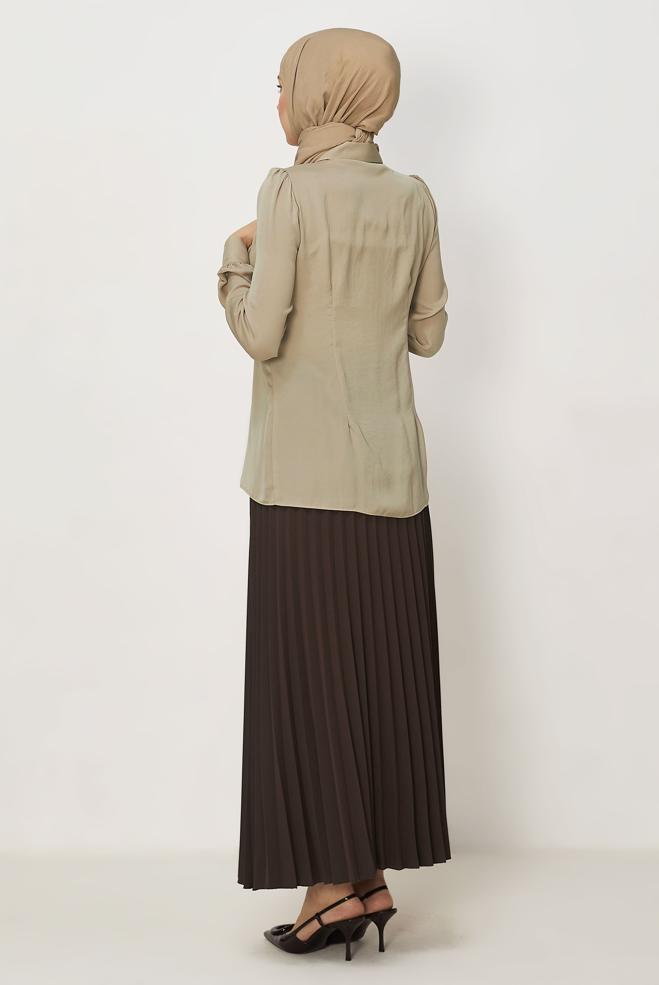 Hijab-Kleidung SAND BLUSE MIT HEMDKRAGEN 45376 - ALVİNA