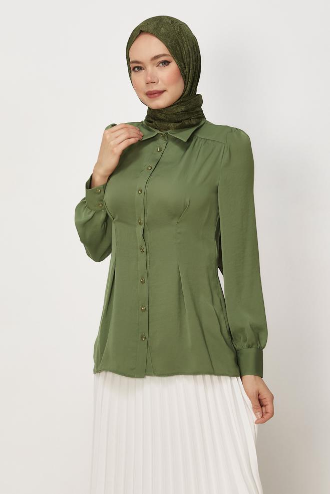 Hijab-Kleidung GRÜN BLUSE MIT HEMDKRAGEN 45376 - ALVİNA
