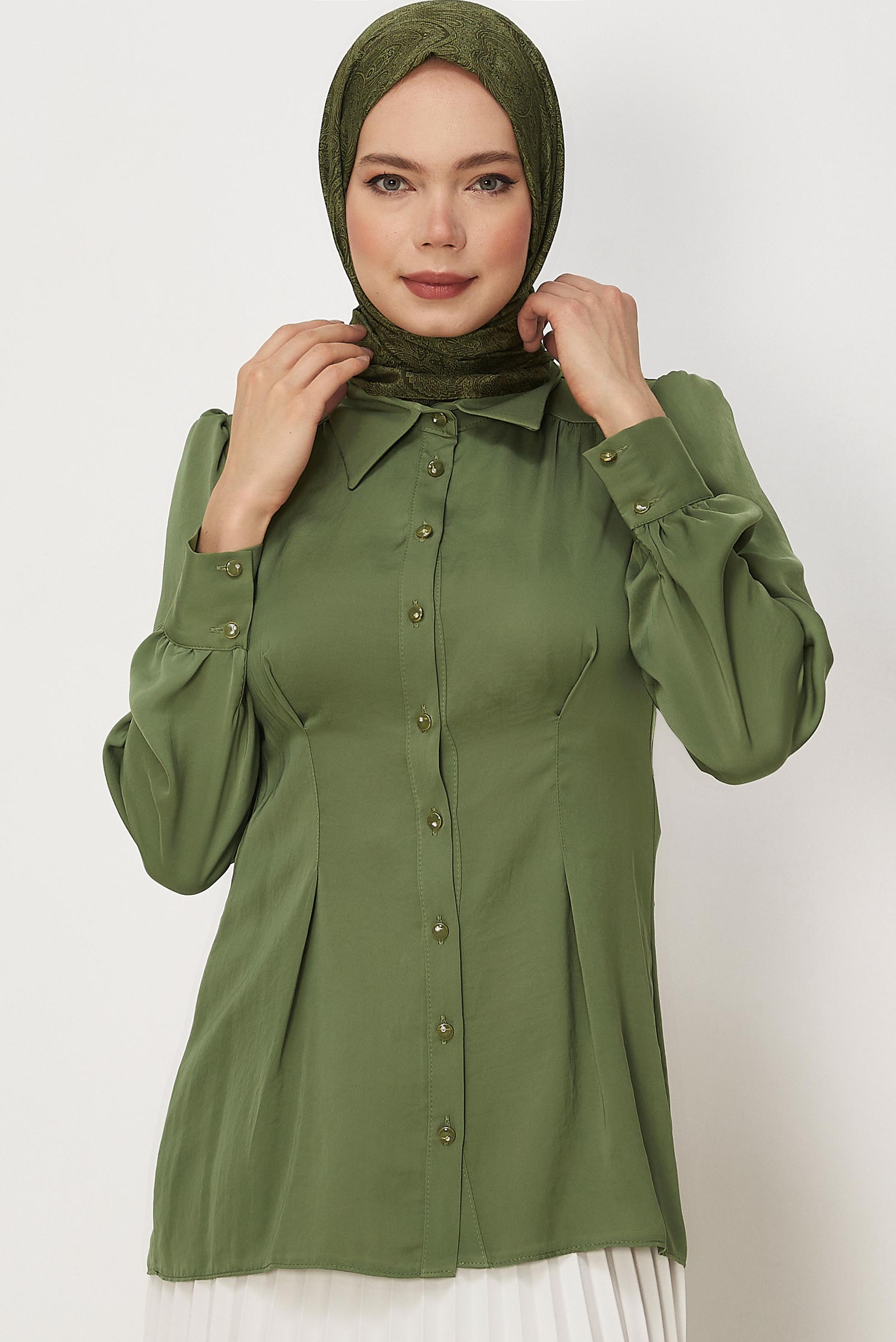 Hijab-Kleidung GRÜN BLUSE MIT HEMDKRAGEN 45376