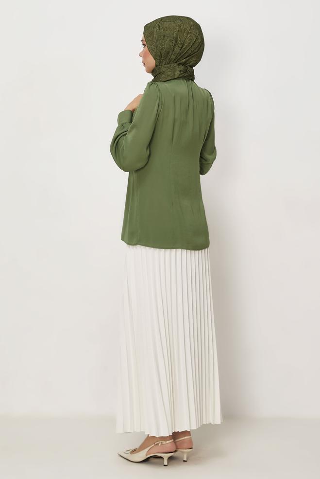 Hijab-Kleidung GRÜN BLUSE MIT HEMDKRAGEN 45376 - ALVİNA