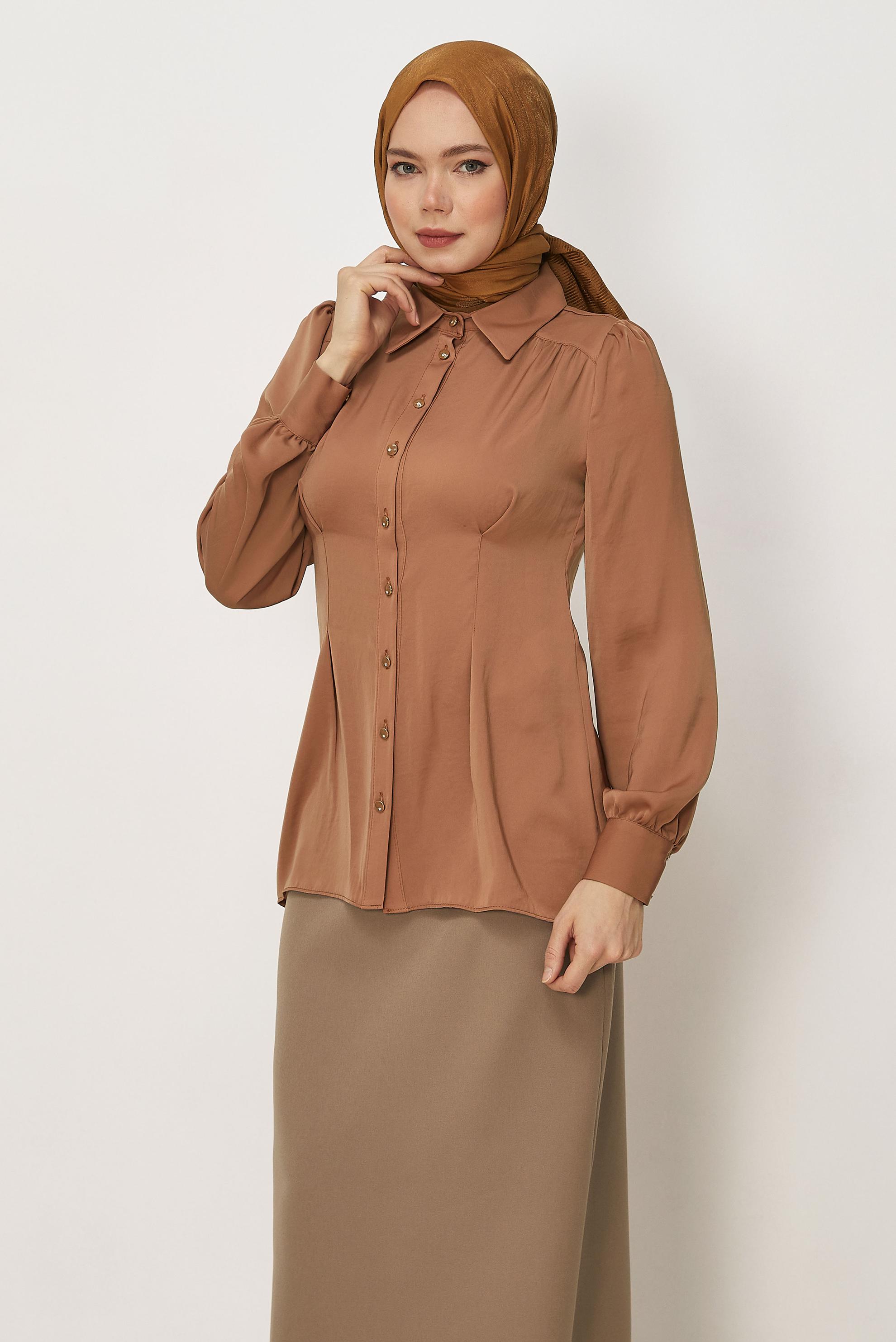 Hijab-Kleidung BRAUN BLUSE MIT HEMDKRAGEN 45376