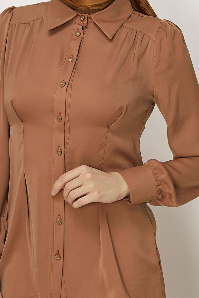 Hijab-Kleidung BRAUN BLUSE MIT HEMDKRAGEN 45376 - ALVİNA