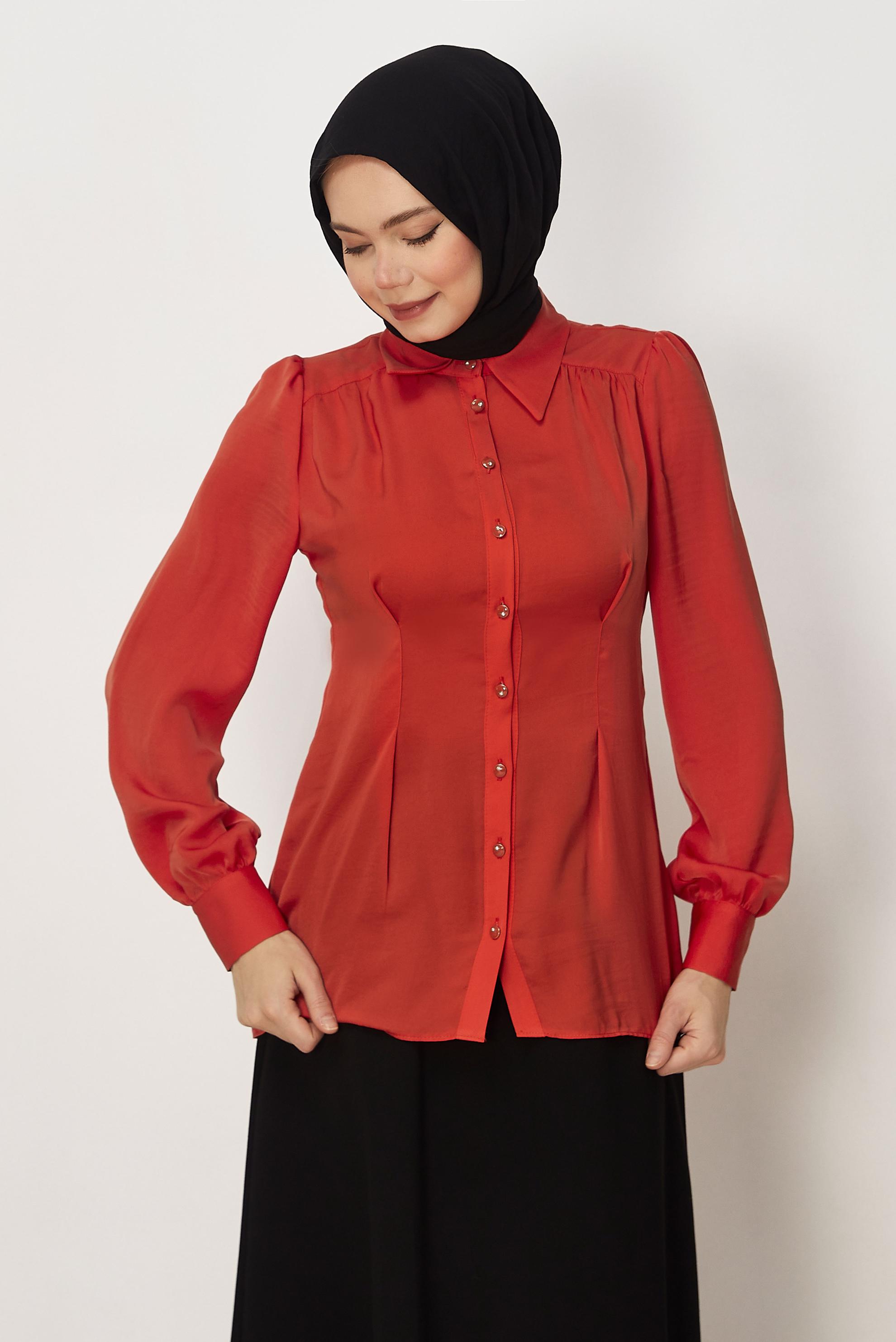 Hijab-Kleidung ROT BLUSE MIT HEMDKRAGEN 45376